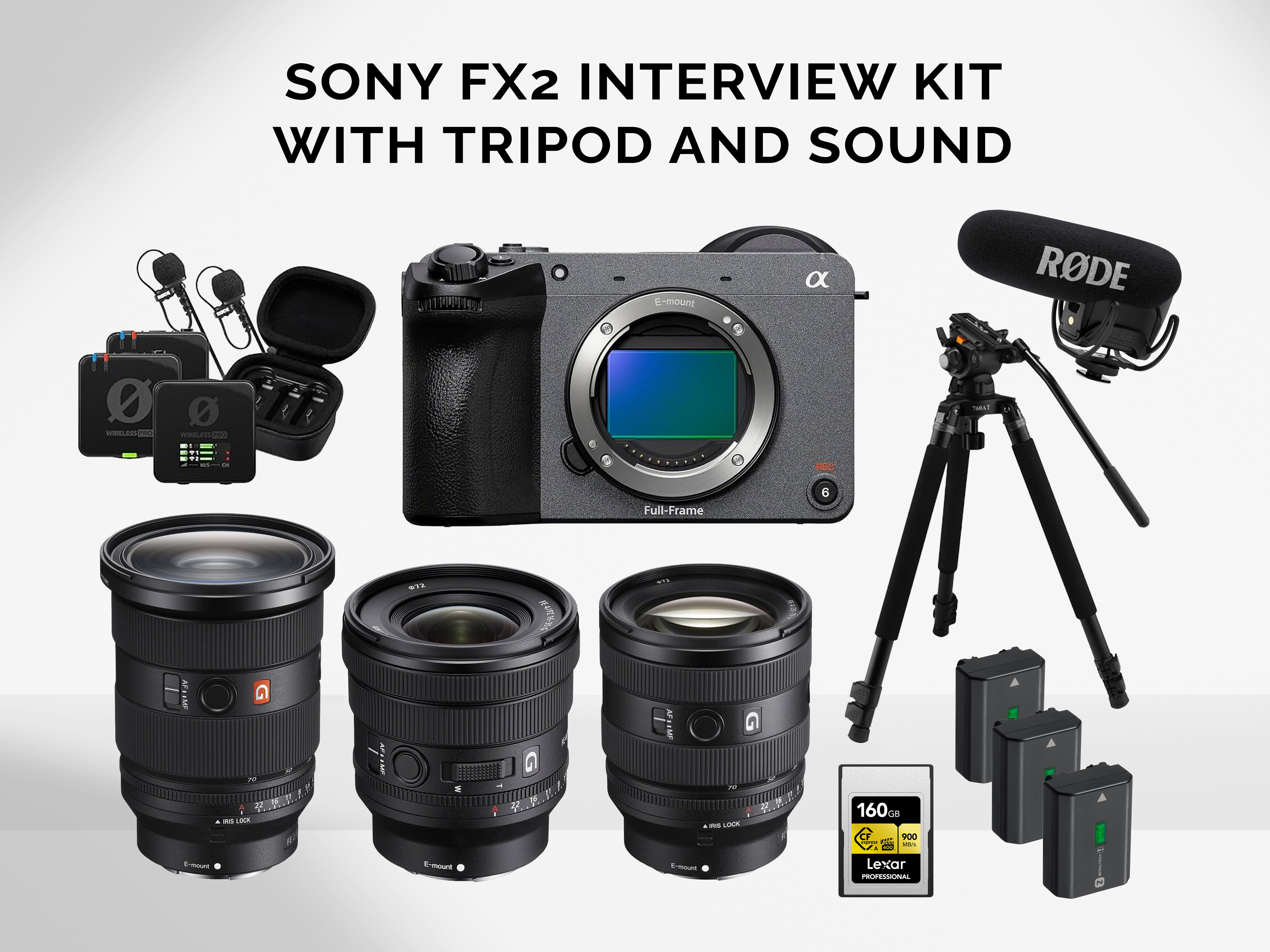 Sony fx2 interview kit with tripod and rode microphone sound bundle