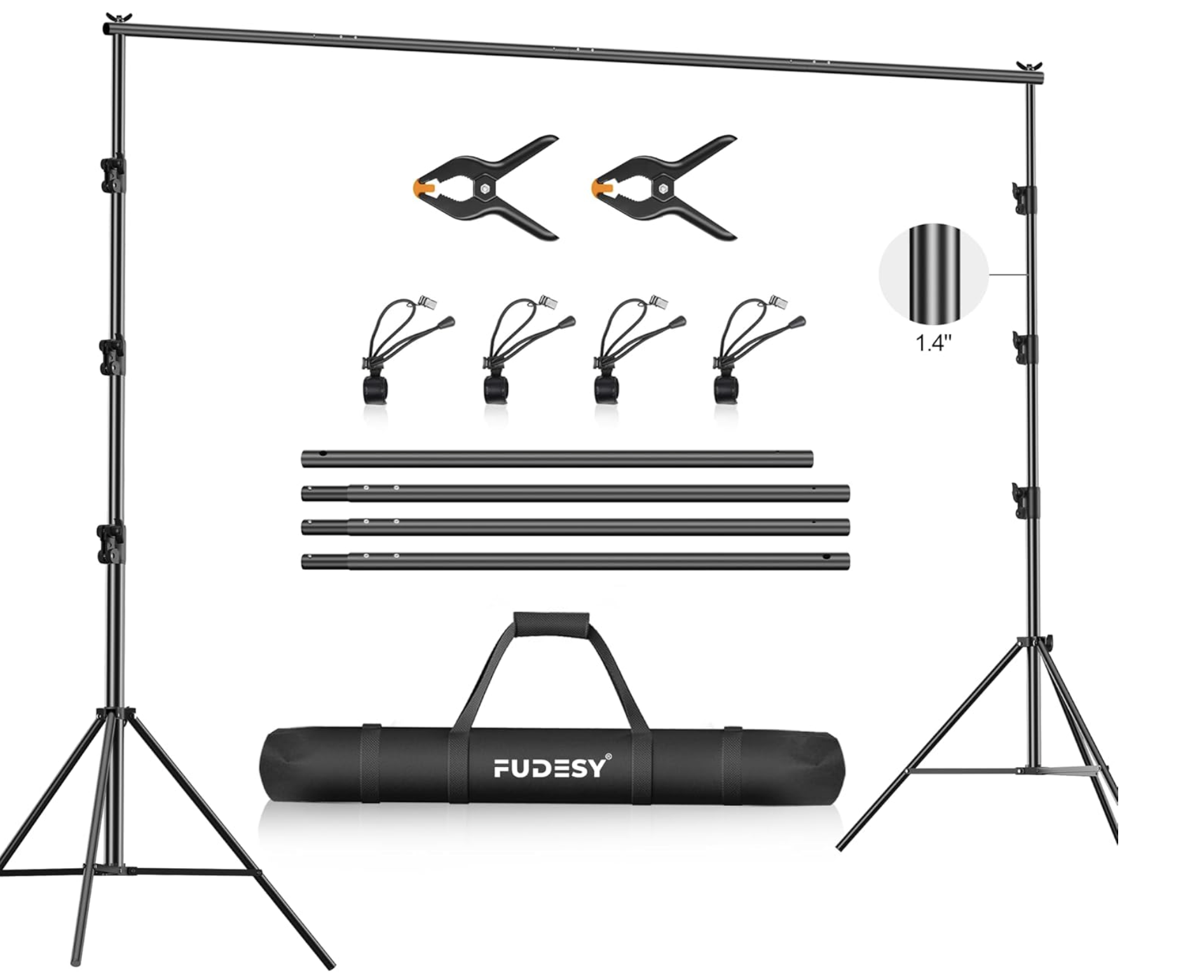 3m x 3m / 10 x 10ft heavy duty adjustable backdrop stand kit, background support system for photography with carrying bag and clip clamps