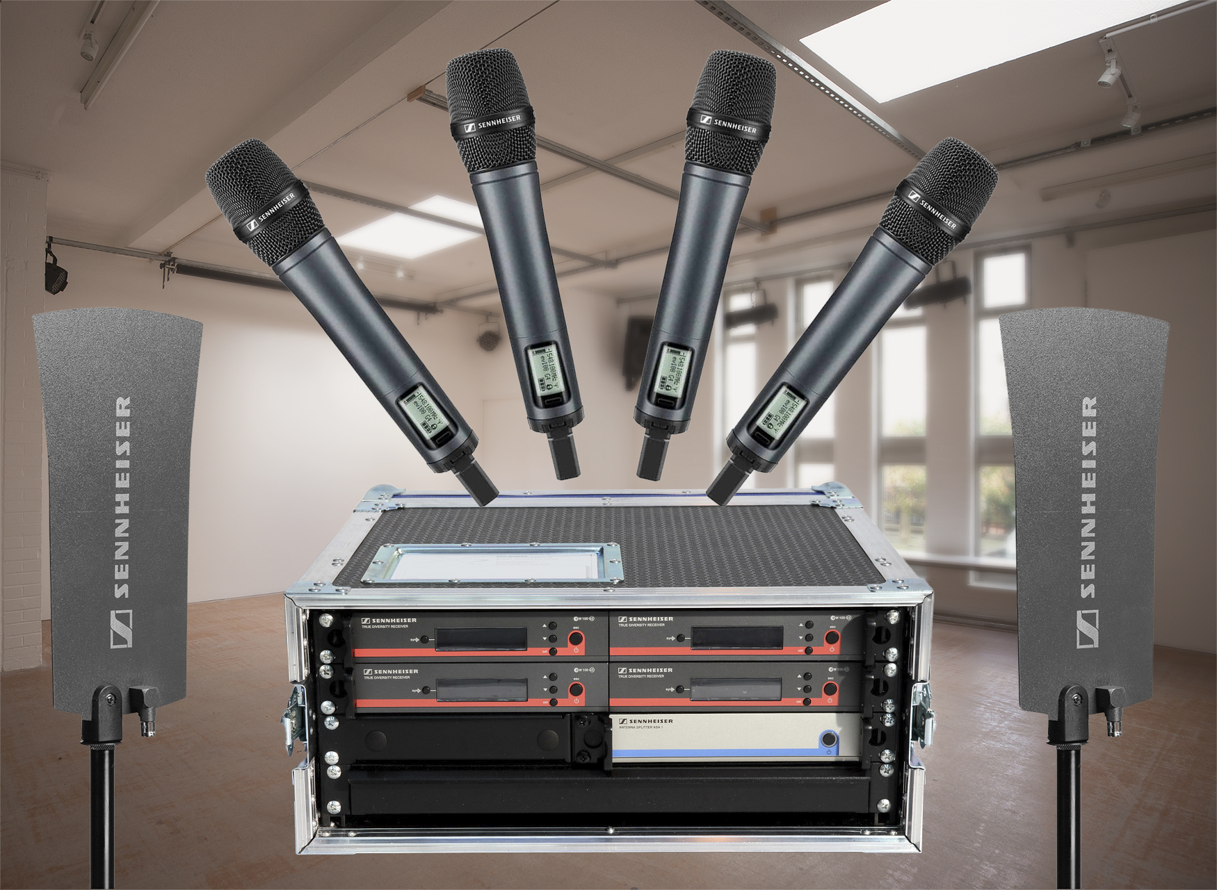 Sennheiser wireless microphone rack – 4 x ew100 g3