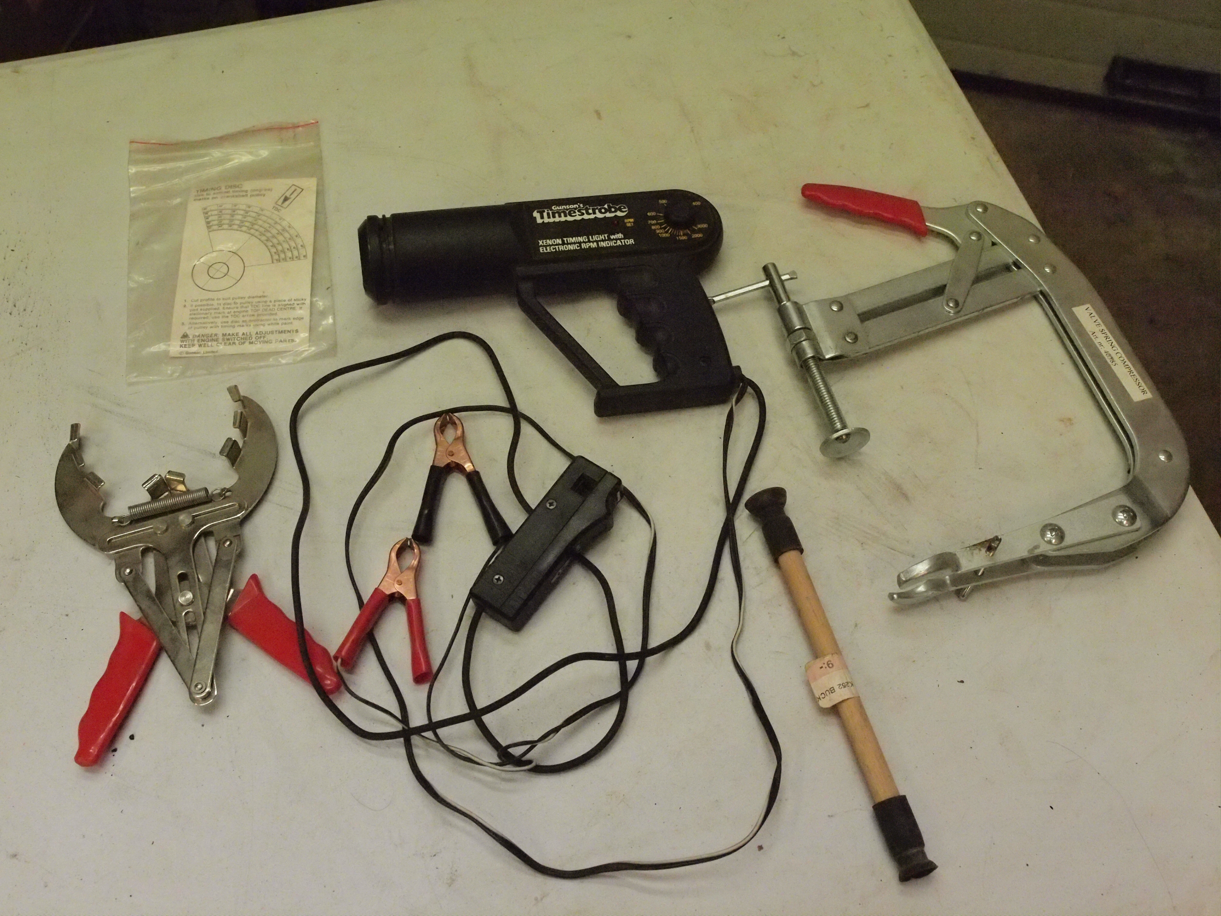 Tändinställningspistol, ventilbåge, ventilslipare, kolvringstång