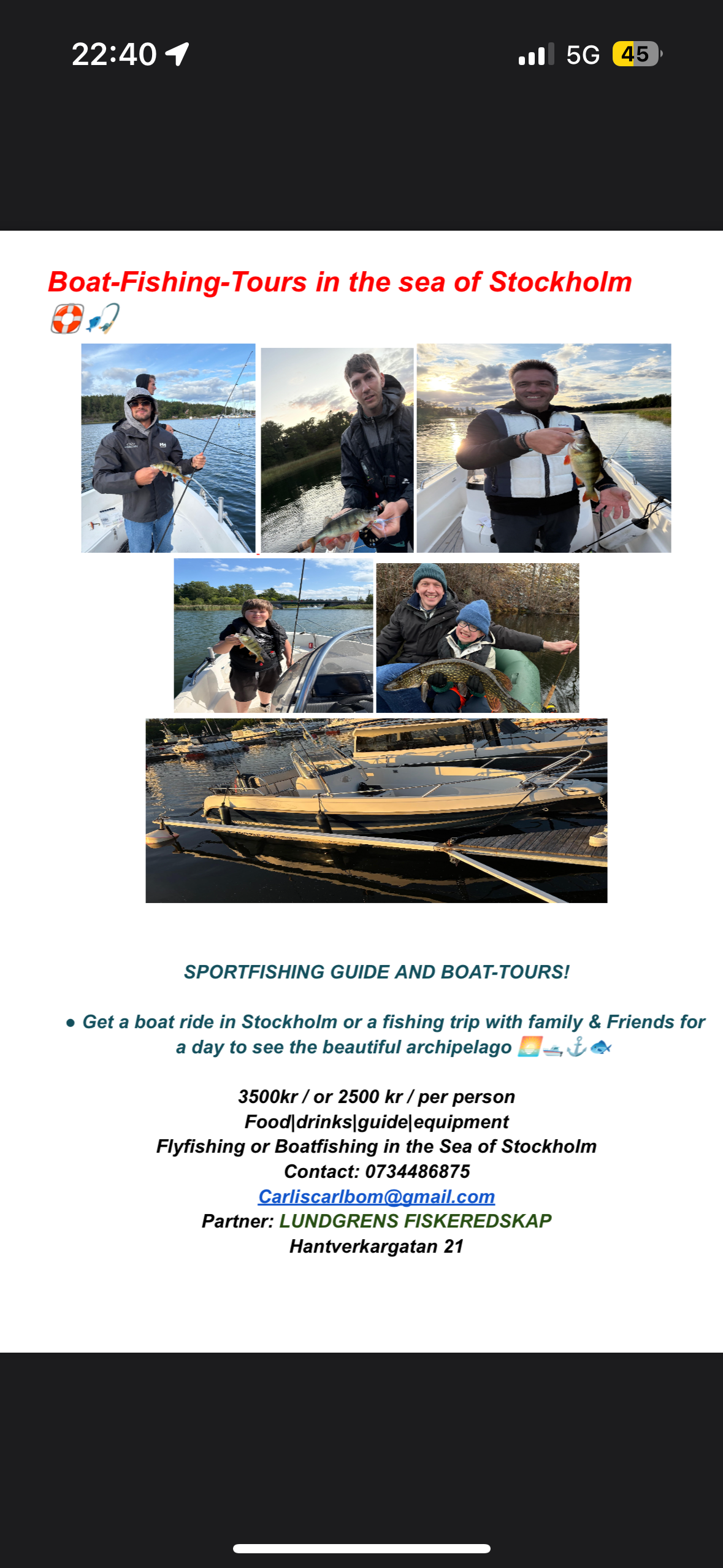 Fishing/boat tours
