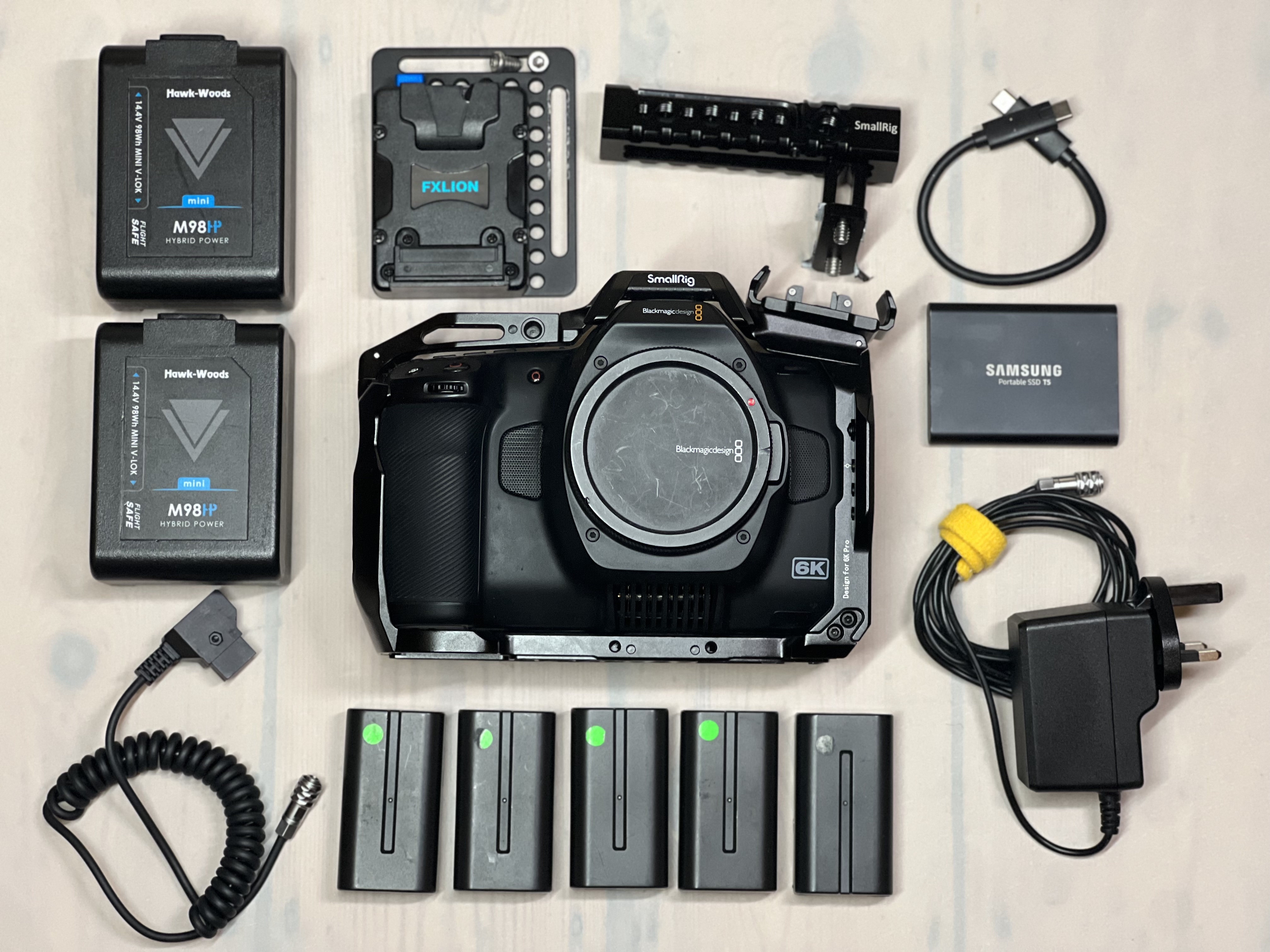 Blackmagic 6k pro (bmpcc) body  + cage + 2tb ssd + vlock batteries