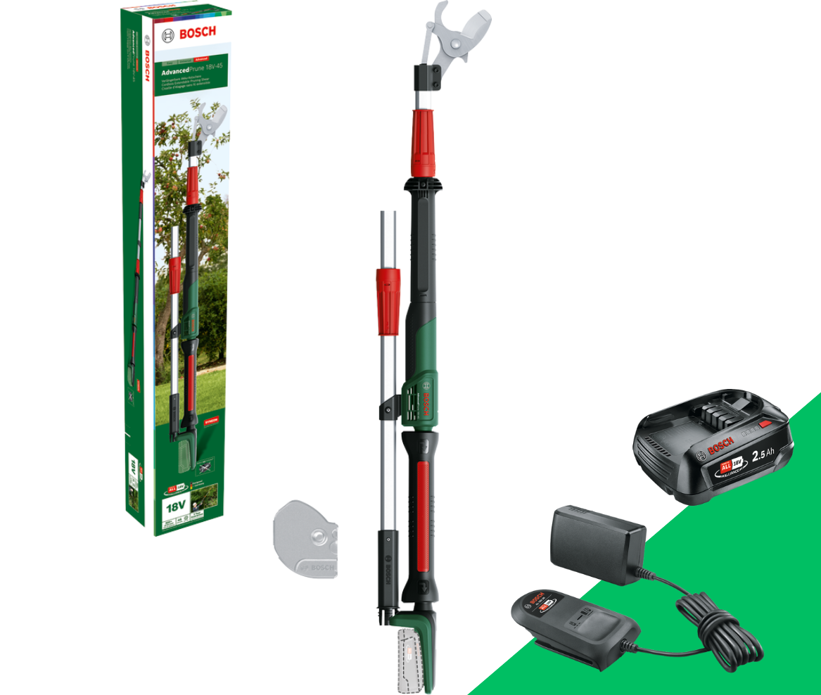 Bosch advancedprune 18v-45 incl. battery, charger, & extension 