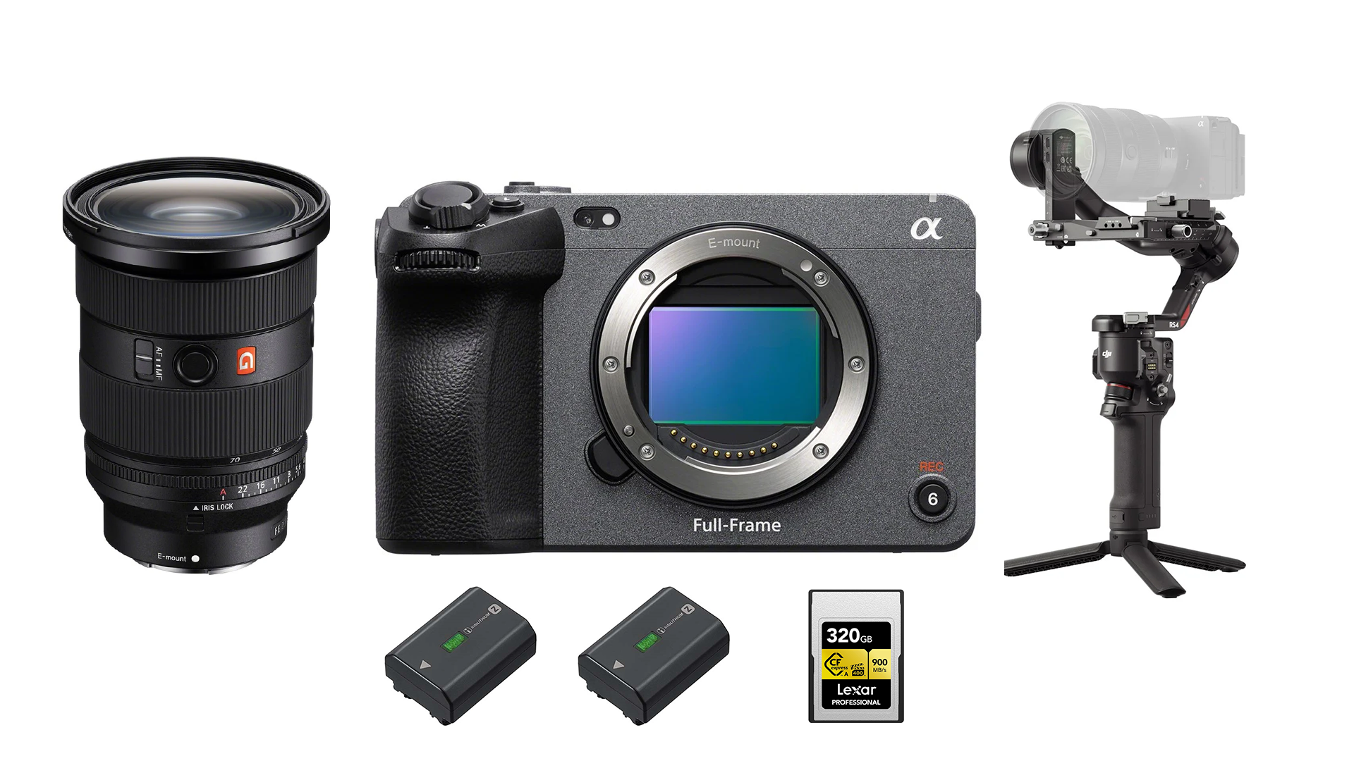 Sony fx3 run-and-gun kit - 24-70 gm ii + dji rs4 gimbal + 2x batteries - compact