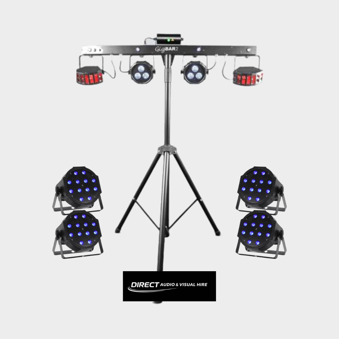 X1 chauvet gig bar 2.0 party lights and x4 wired uplighters