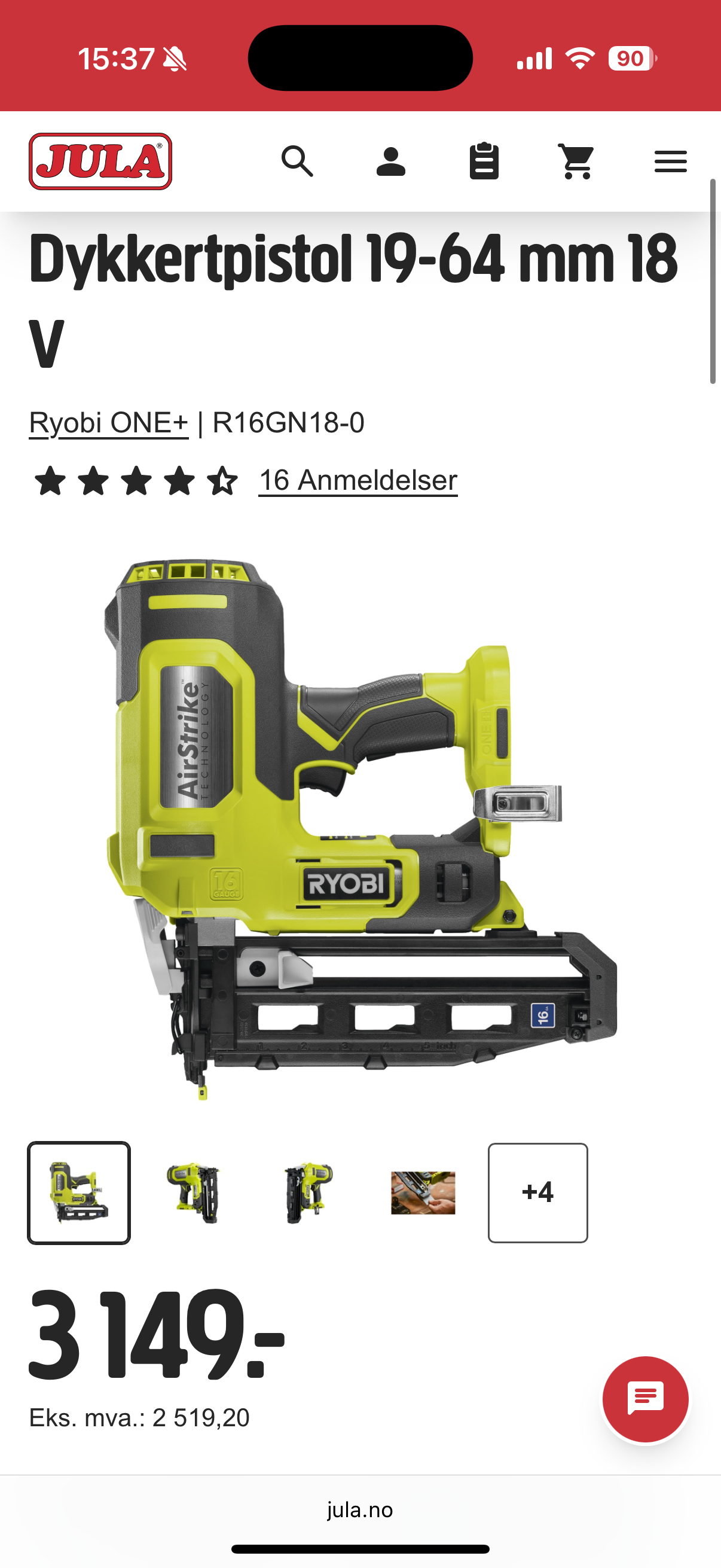Ryobi dykkertpistol 19-64 mm 18 v