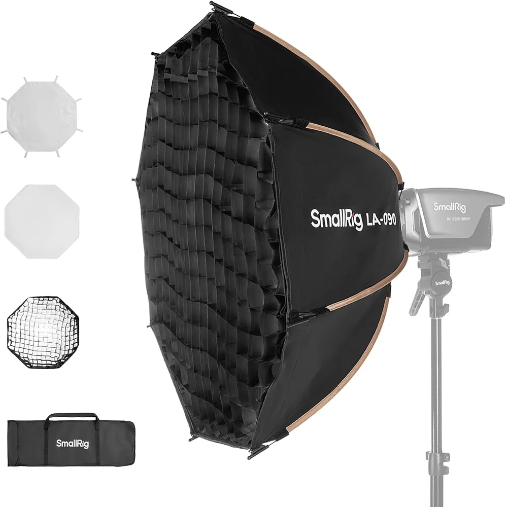 Smallrig 35"/90cm softbox la-o90 quickease  +k&f koncept aluminium slitstarkt stativ 2,3 m/90,55 tum justerbart belysningsstativ + godox s2 bowens blixtstativ typ s för godox v1 v860ii ad200 ad400pro tt350 tt685 speedlite (s2)