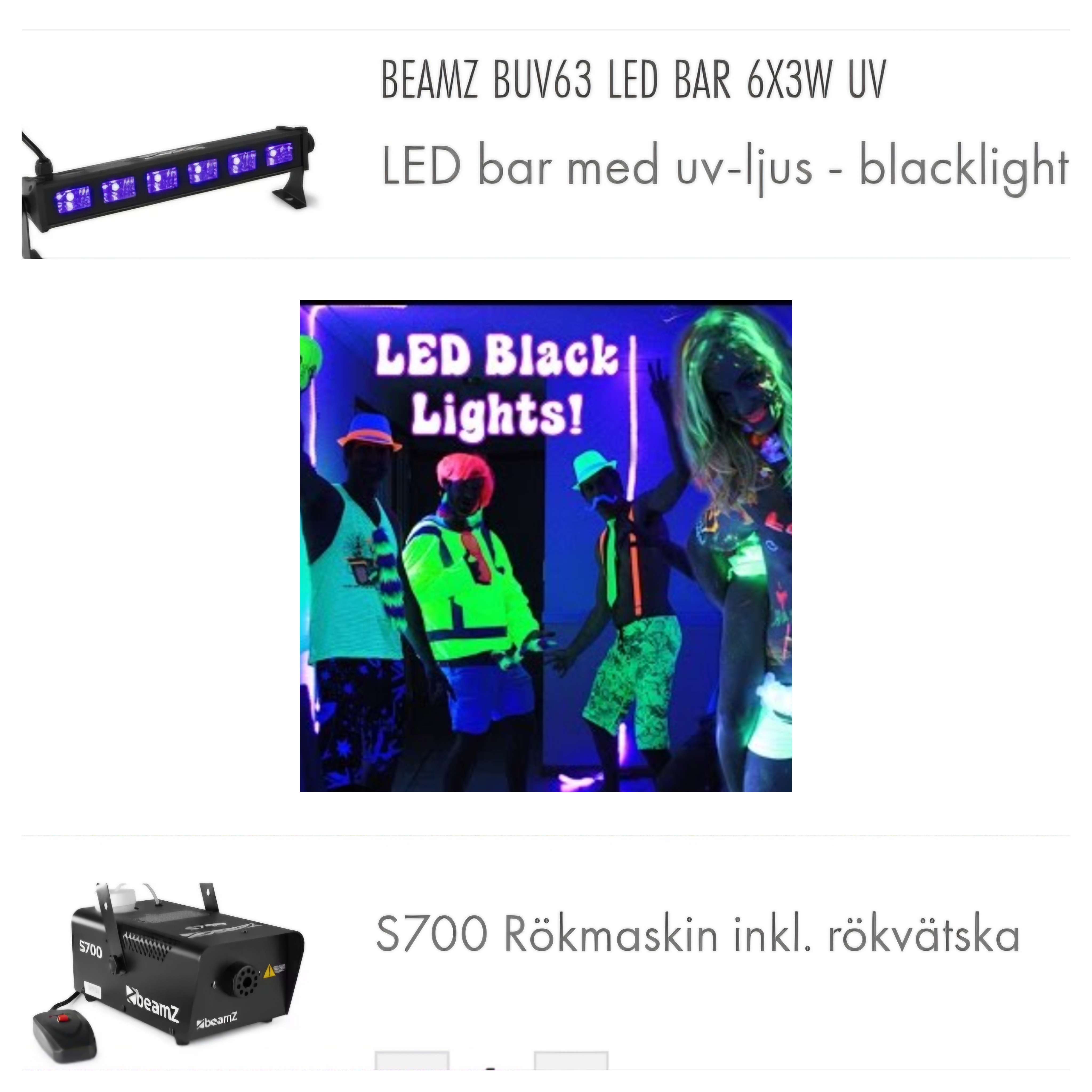 Rökmaskin 700w och uv ramp samt disco lampa 
