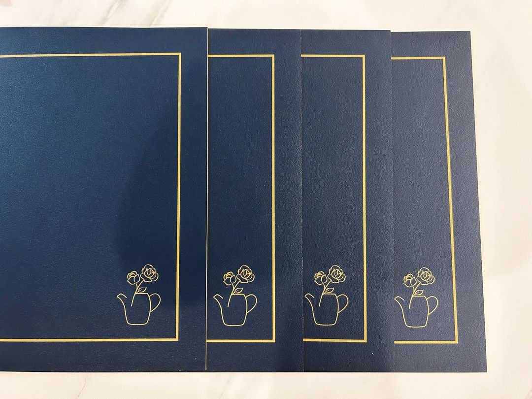 4 sets of heat insulation pu leather placemats for kitchen – blue & champagne gold