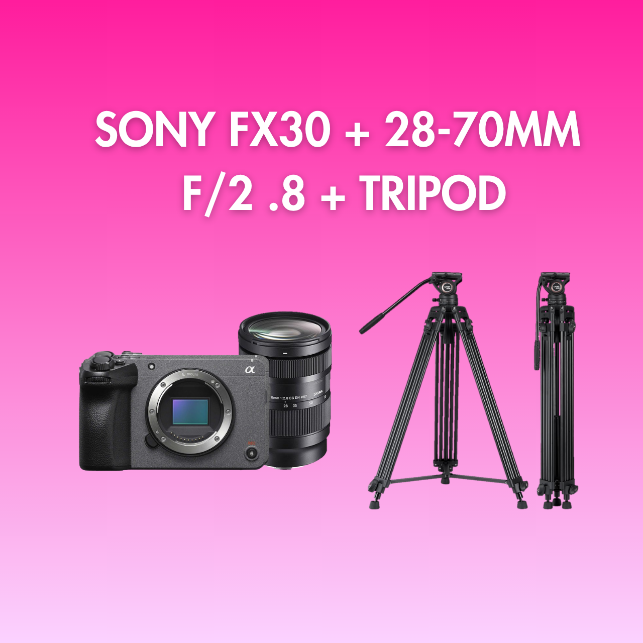 Sony fx30 + 28–70mm f/2.8 lens + tripod kit