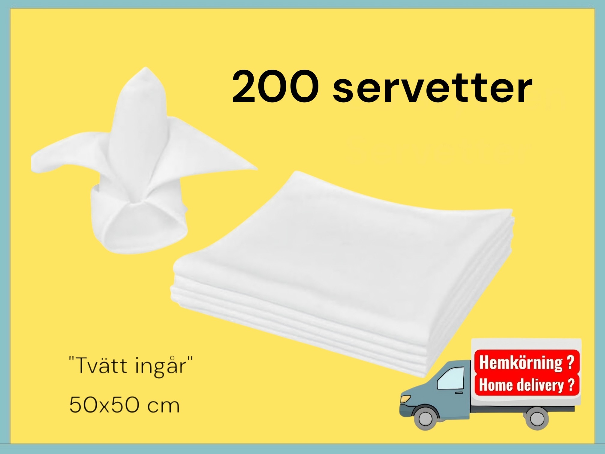 200 stycken vita servetter 50x50cm