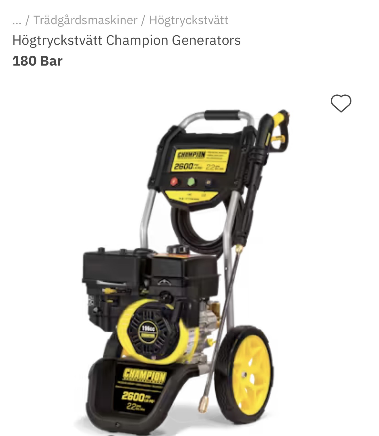 Bensindriven 180 bar högtryckstvätt