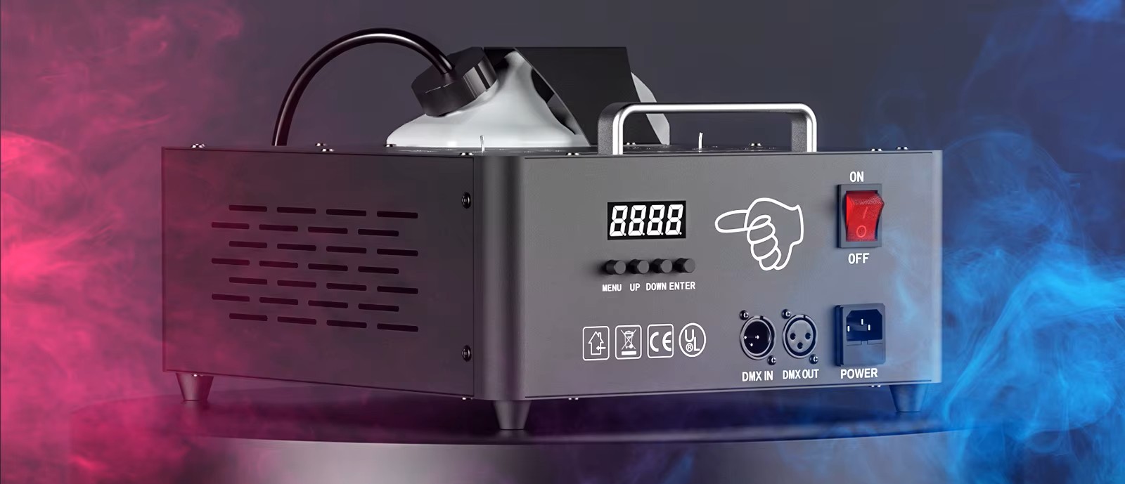 Stor og kraftig røykmaskin 2000w med led fargespray (dmx/fjernkontroll)