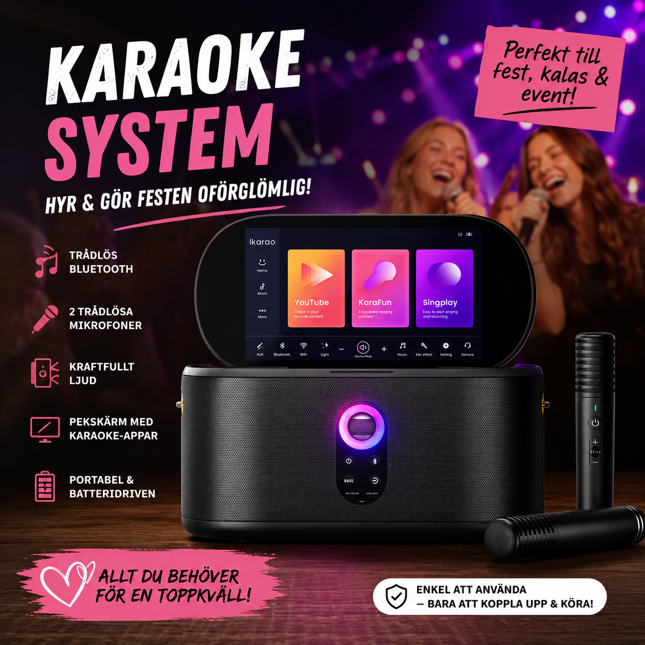 Bärbar kareoke med två mikrofoner 🎙️ 