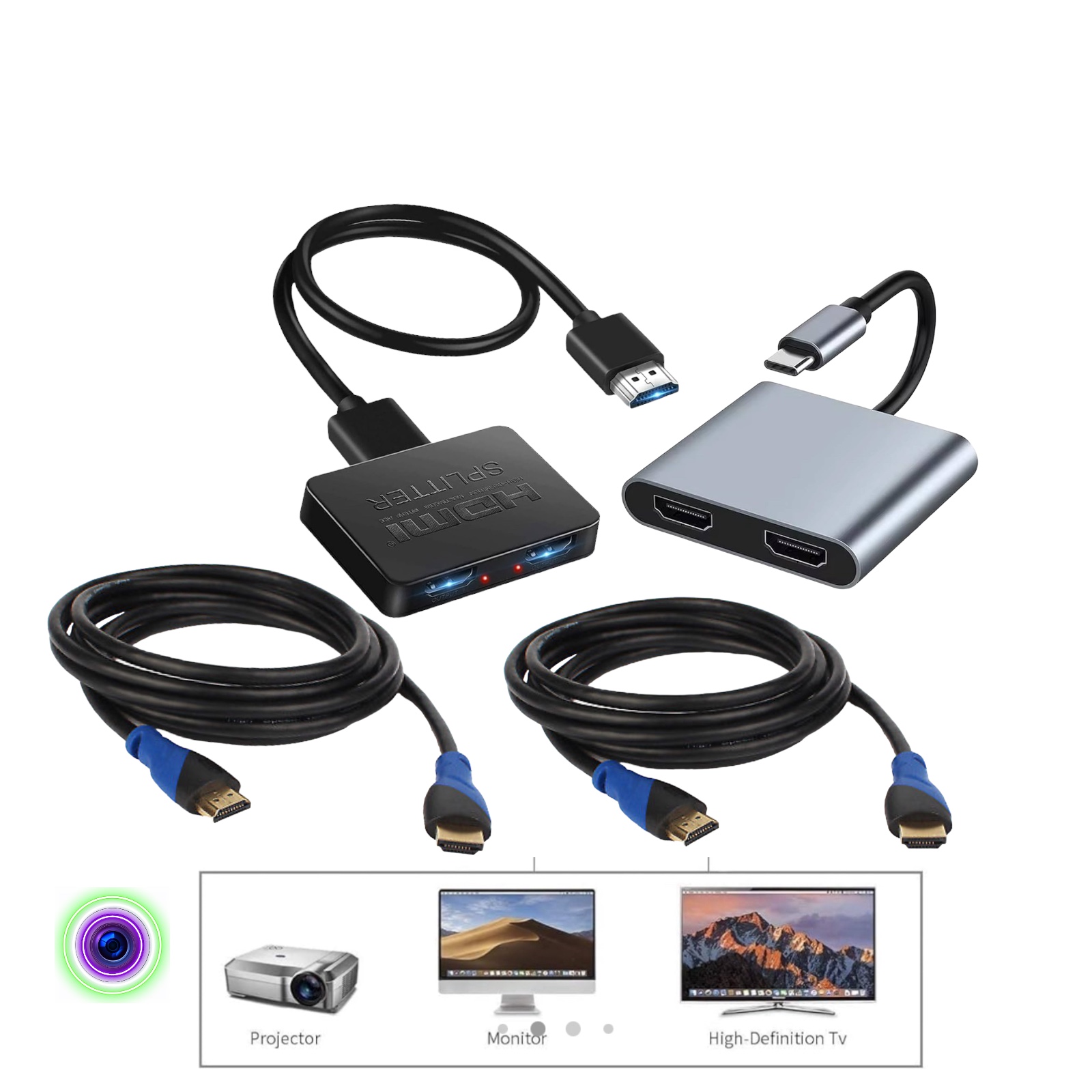 Hdmi usb c splitter adapter  projector laptop tv monitor 1080p atem full hd 4k 