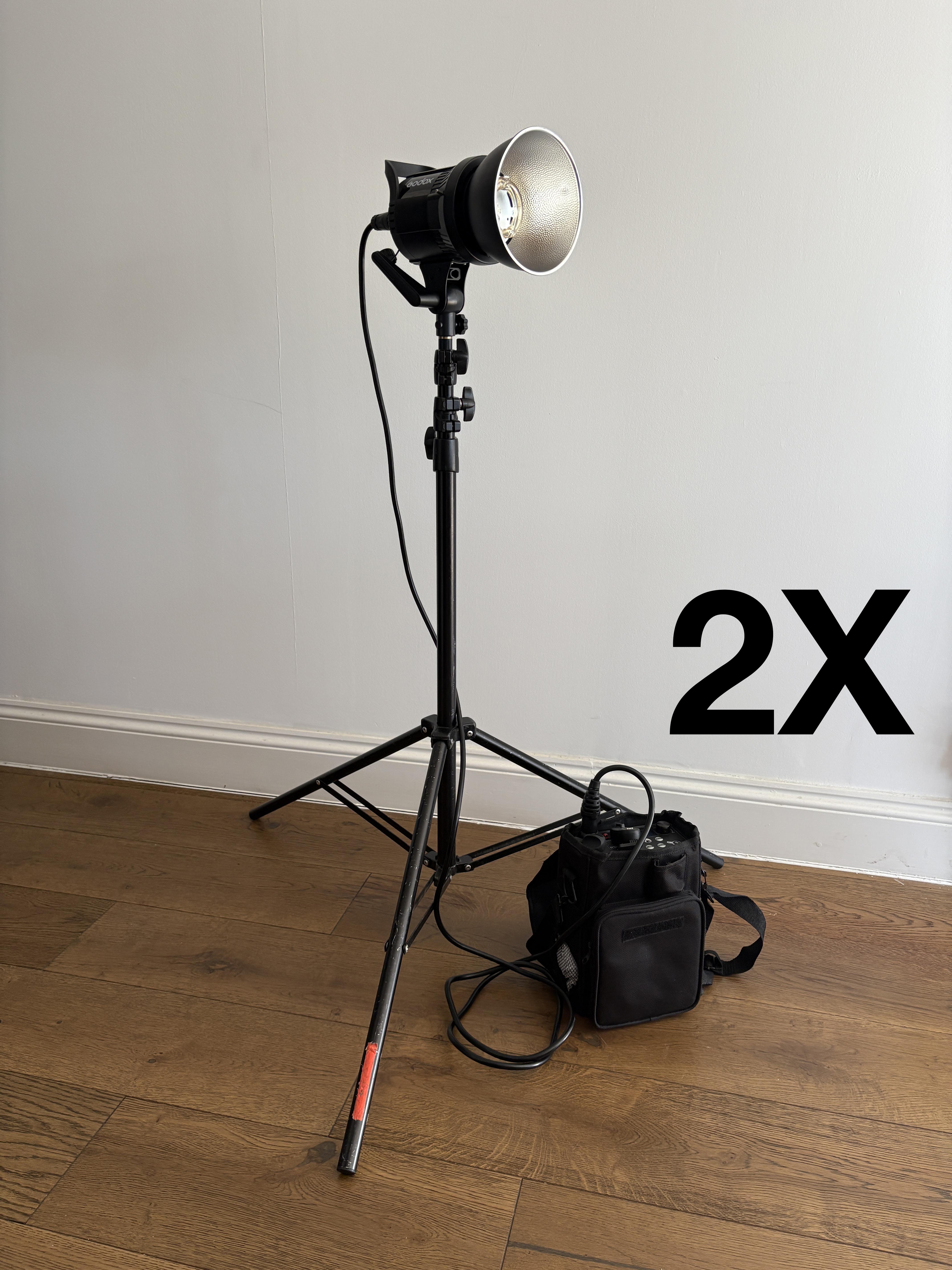 2x godox rs600p 600w portable flash + stands + triggers