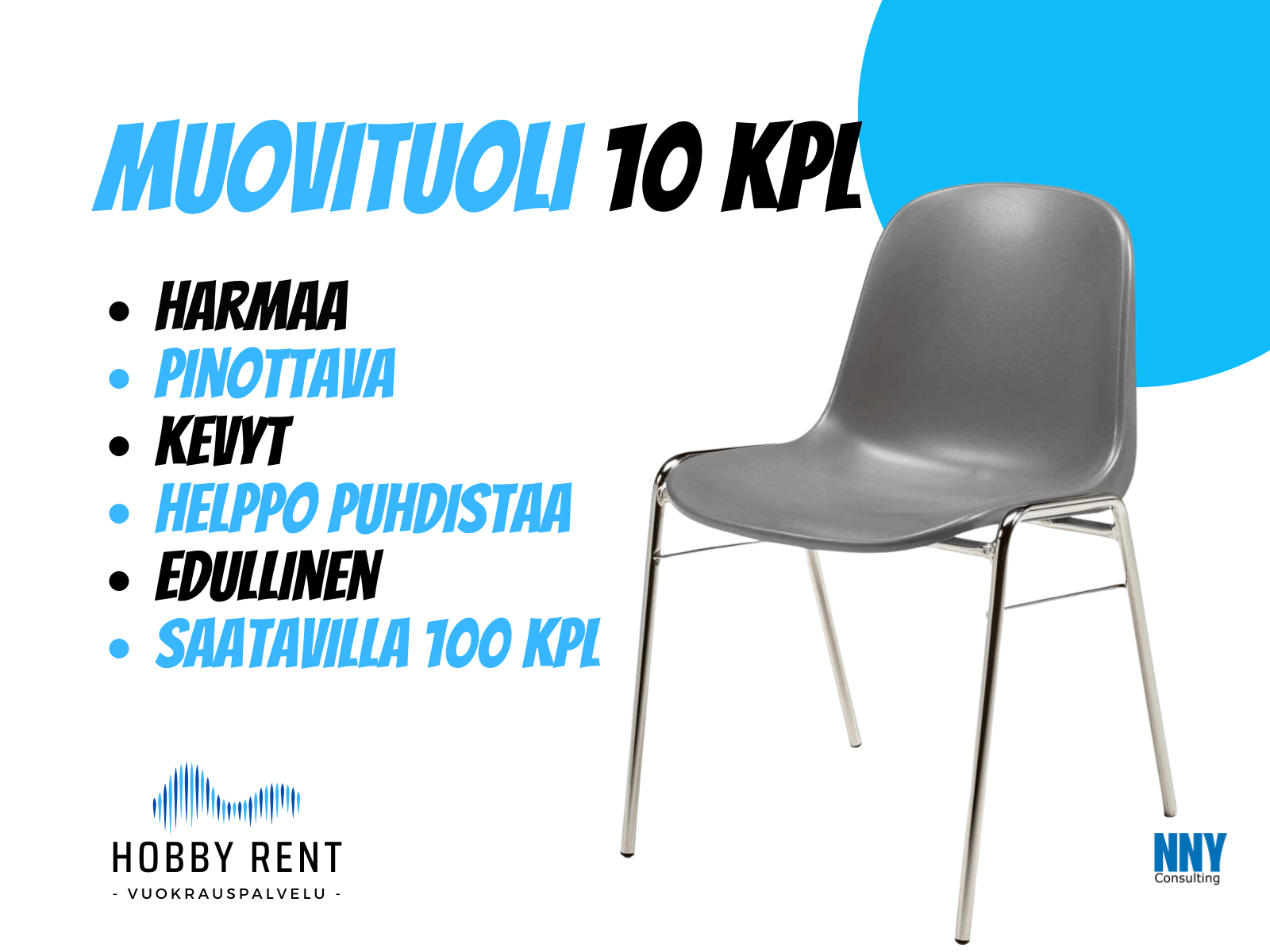 Muovituoli harmaa pinottava 10kpl