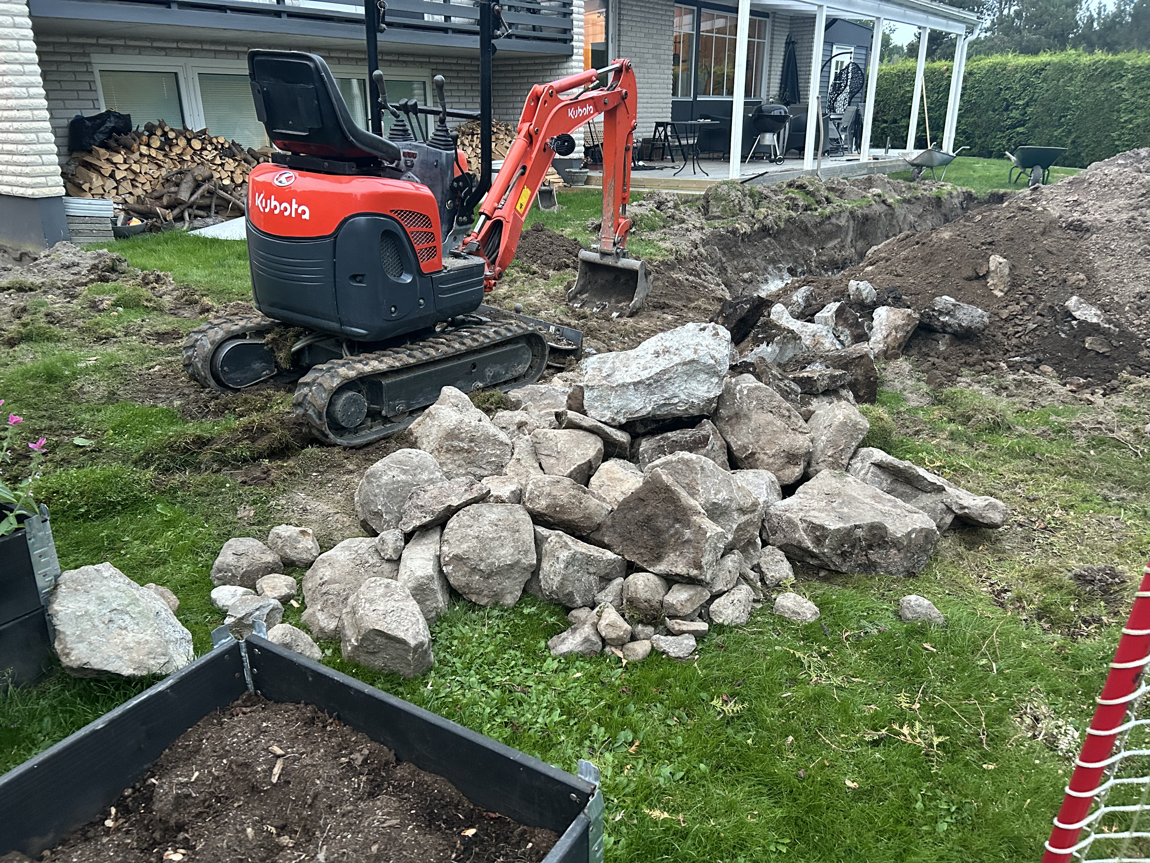 Minigrävare + minidumper + laser + markvibrator