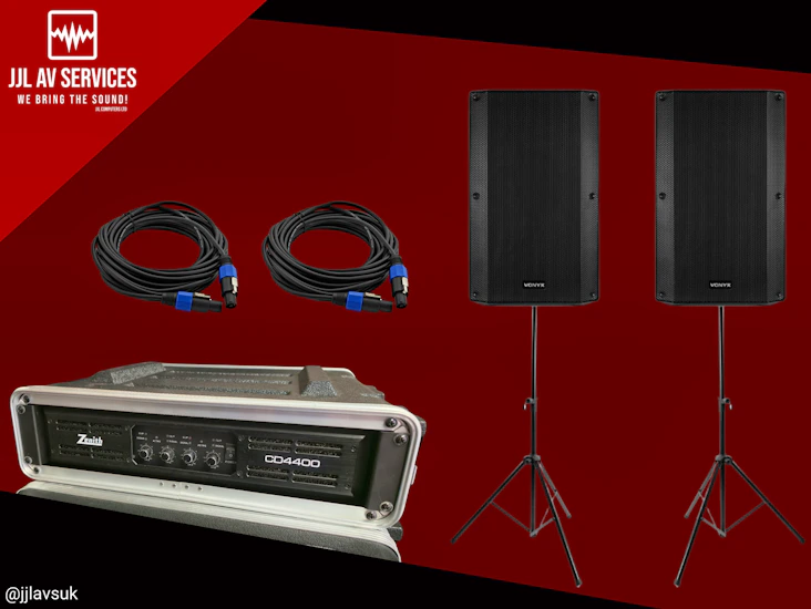 Speaker bundle (2x 12" with amplifier and cables)