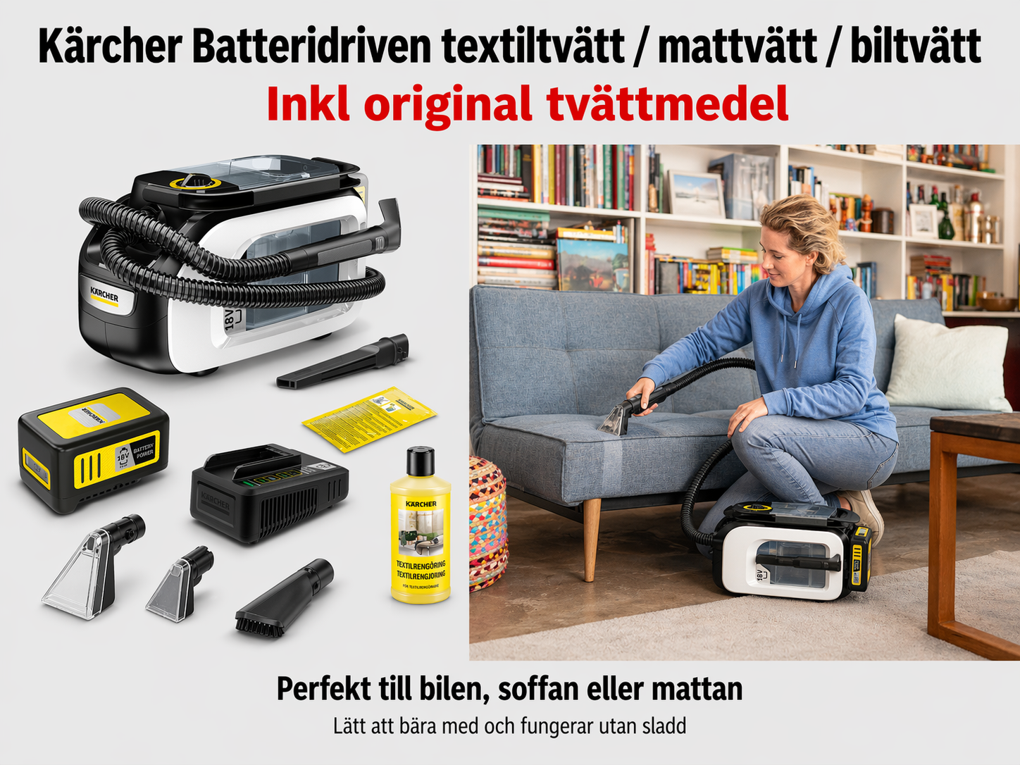 Hyr! 🎉 kärcher batteridriven textiltvätt inkl original tvättmedel