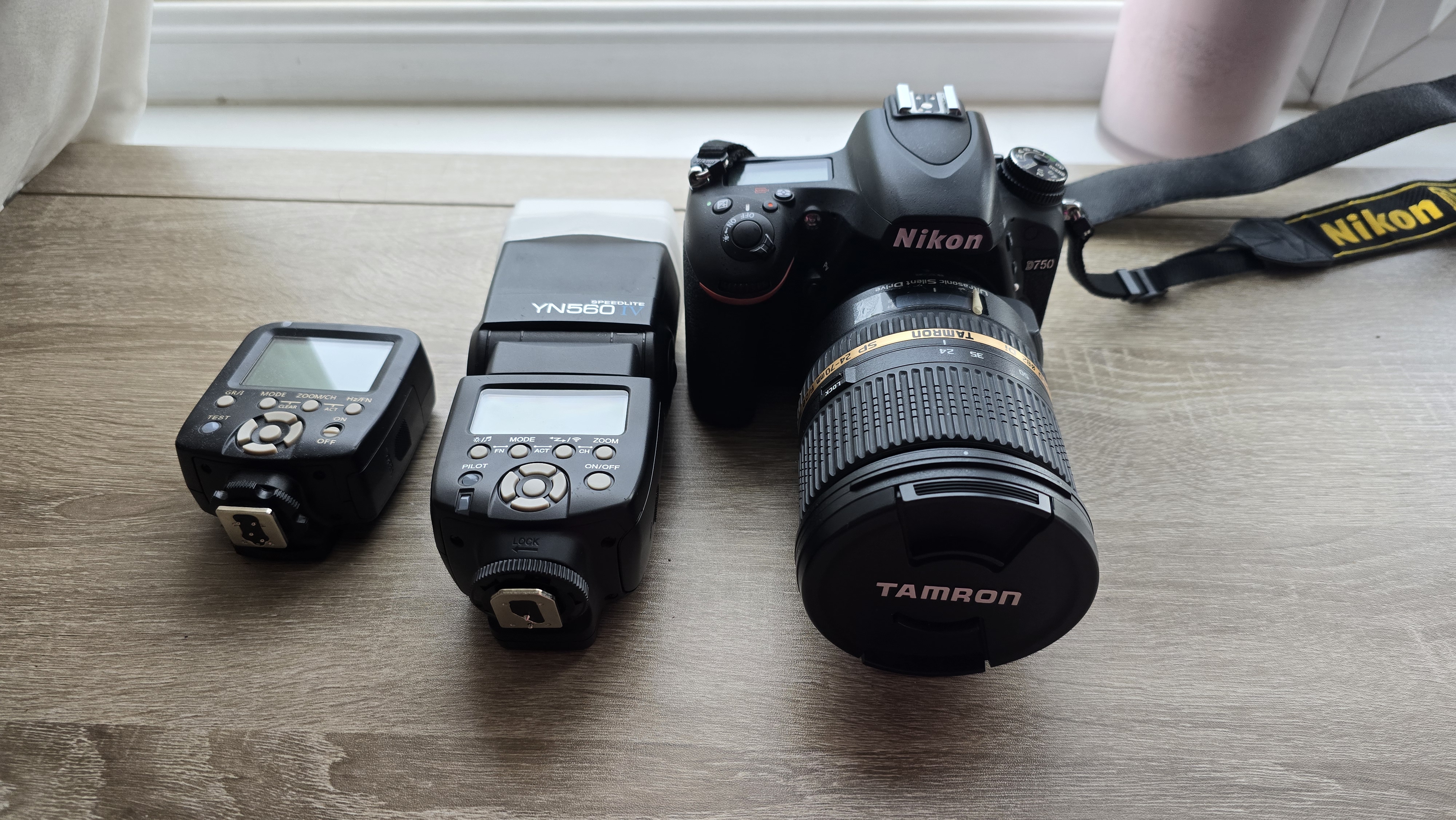 Nikon d750 with tamron 24-70mm f2.8 lens and flash kit