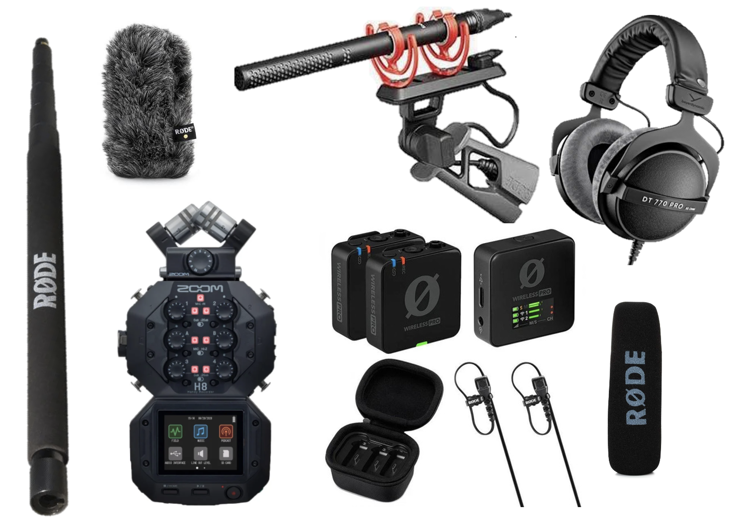 Professional audio kit – zoom h8 + rode ntg5 + wireless lavs