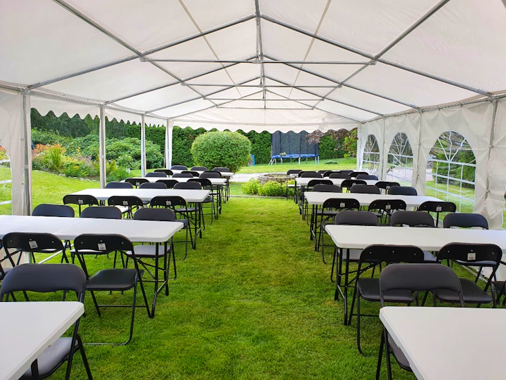 Partytält 5x10m, transport, upp/ned-montering