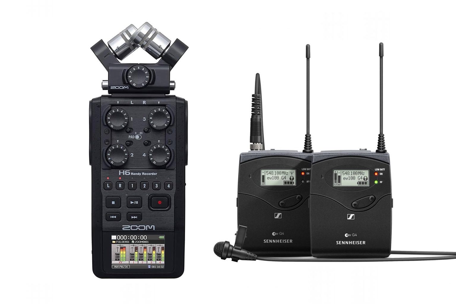 Zoom h6 recorder with sennheiser g4 lavalier radio mic set