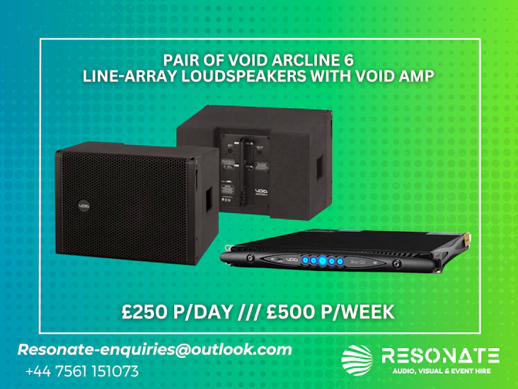 Pair of void arcline 6 line-array loudspeakers with void amp