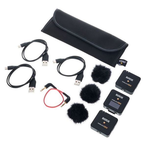 Rode wireless go ii, 2 transmitters, 1 receiver, 1 cavalier microphone, 1 wireless go handheld holder - wireless microphone system with built-in microphones