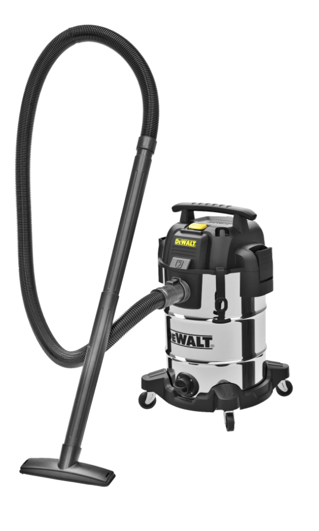Dewalt 30l grovstøvsuger i rustfritt stål m/ verktøyuttak (1050w)
