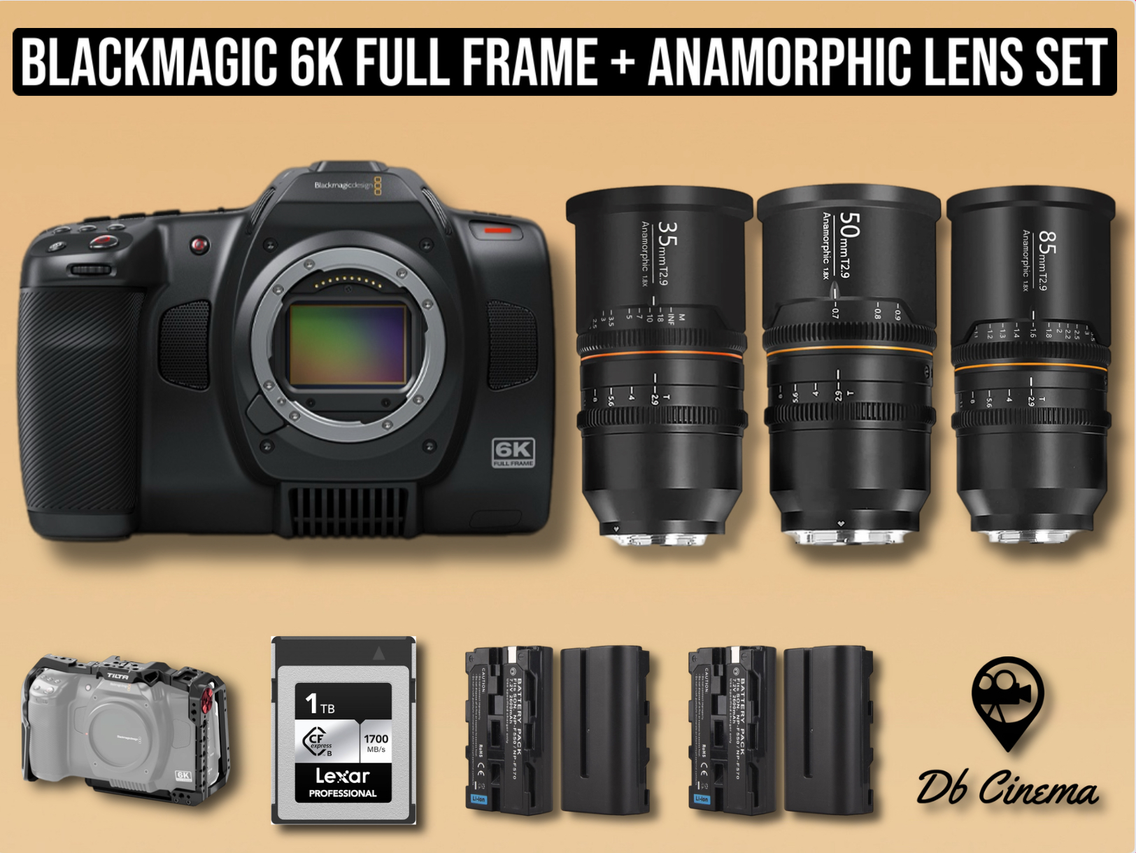 Blackmagic 6k full frame cinema camera bmpcc + 3x anamorphic lens kit great joy blazar 