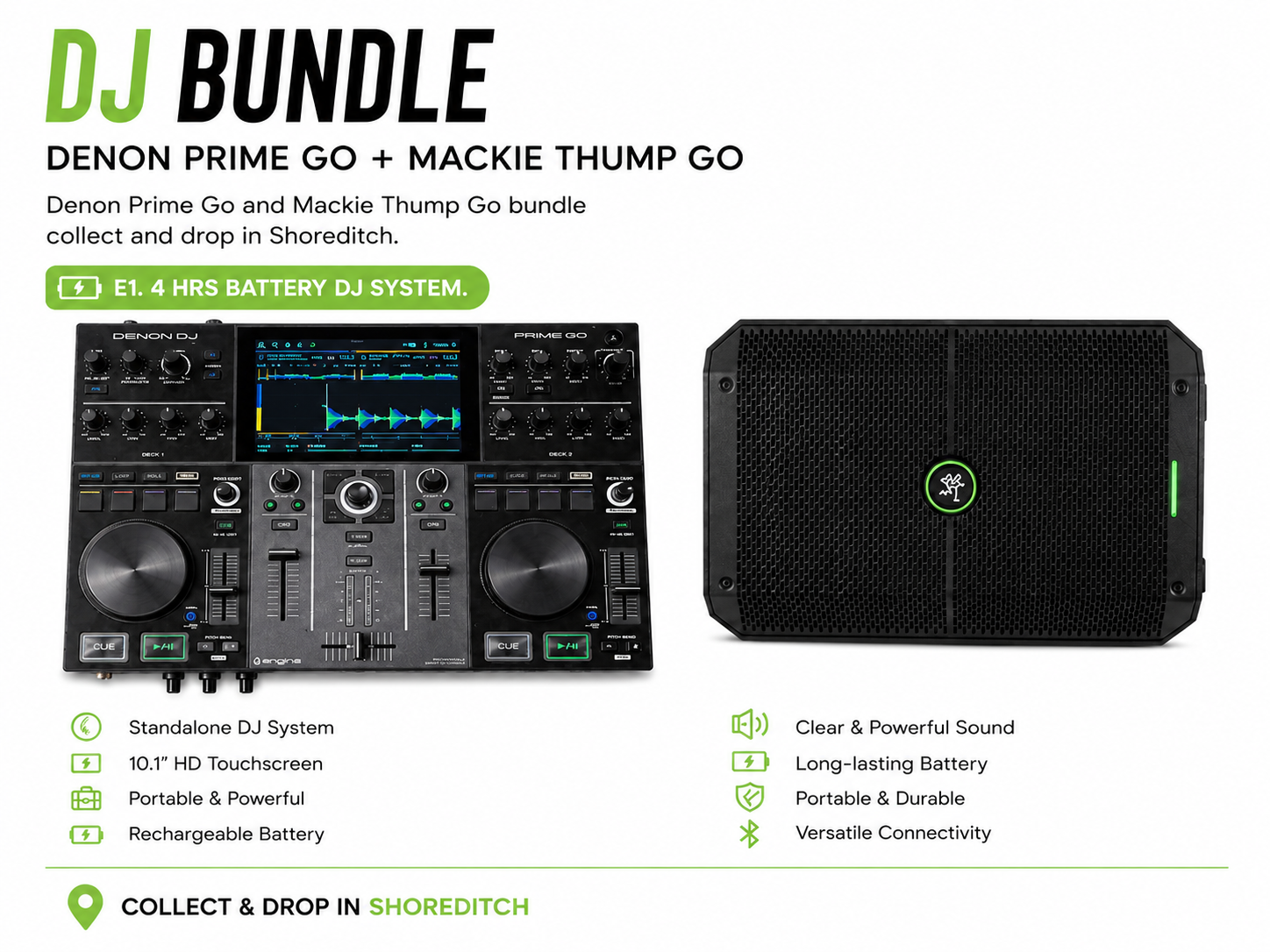 Dj bundle – denon prime go + mackie thump go