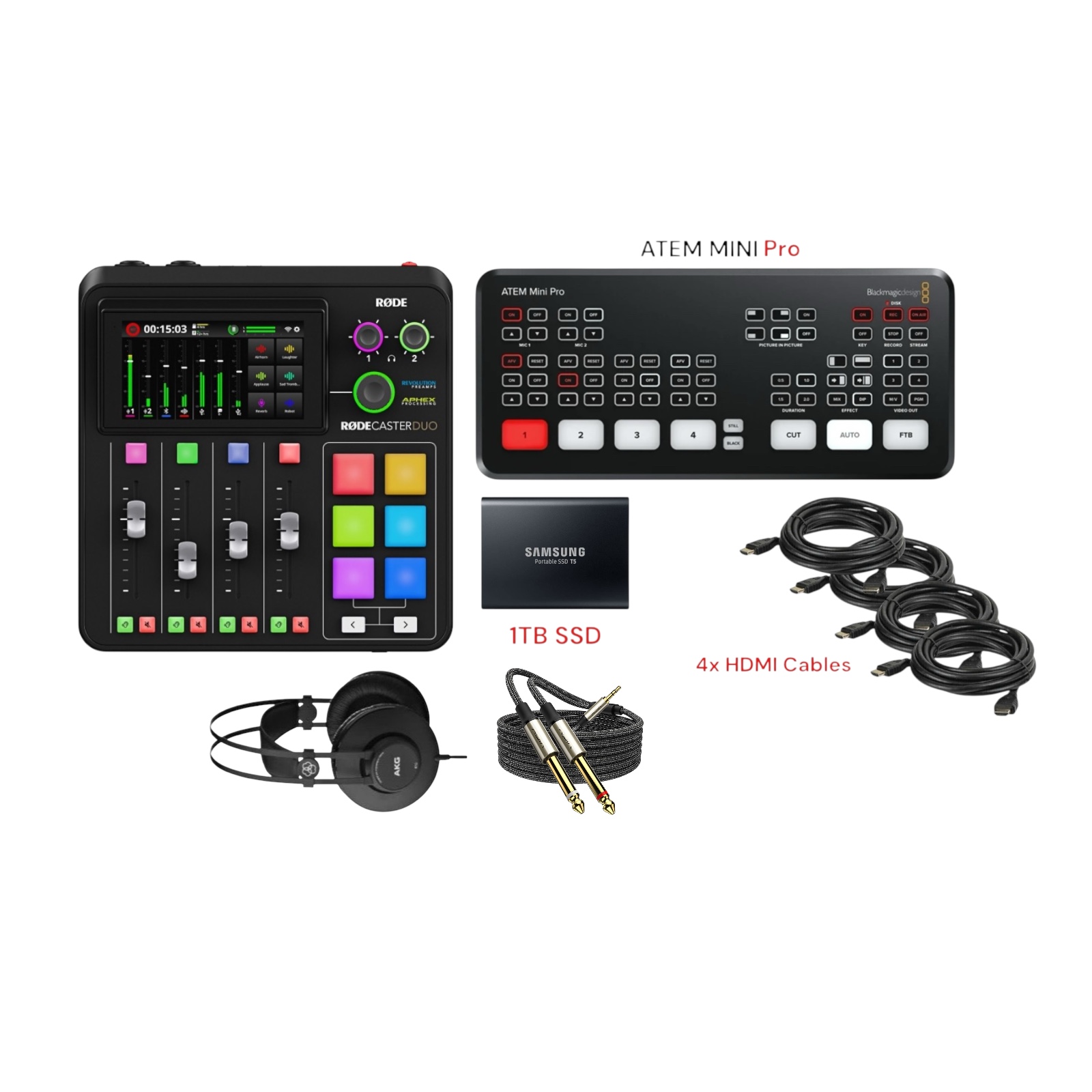 Blackmagic design atem mini pro + rodecaster duo live stream switcher live streaming podcast kit