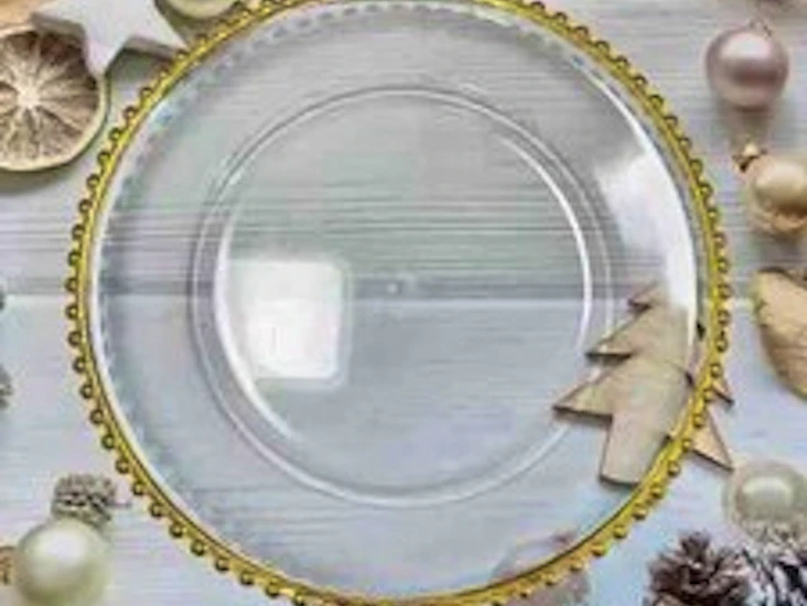 Gold rimmed clear acrylic charger (12)