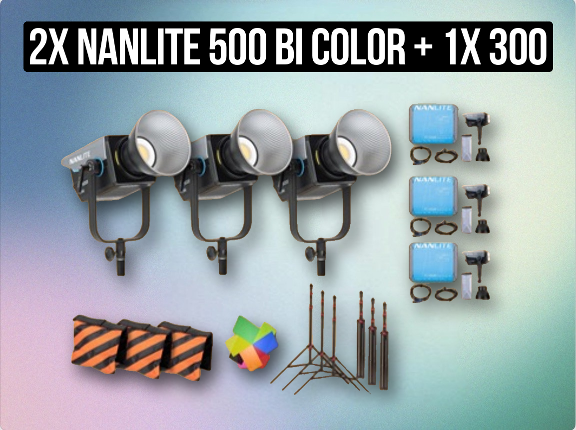 2x nanlite 500 bi color  + 1x 300 light with aputure dmx control + light stands 3x