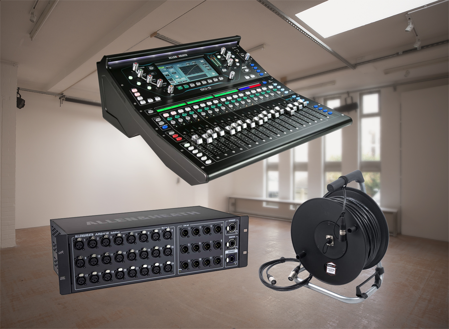 Allen and heath sq5 16 channel digital mixer  & ar2412 stage box (+ 50m cable)