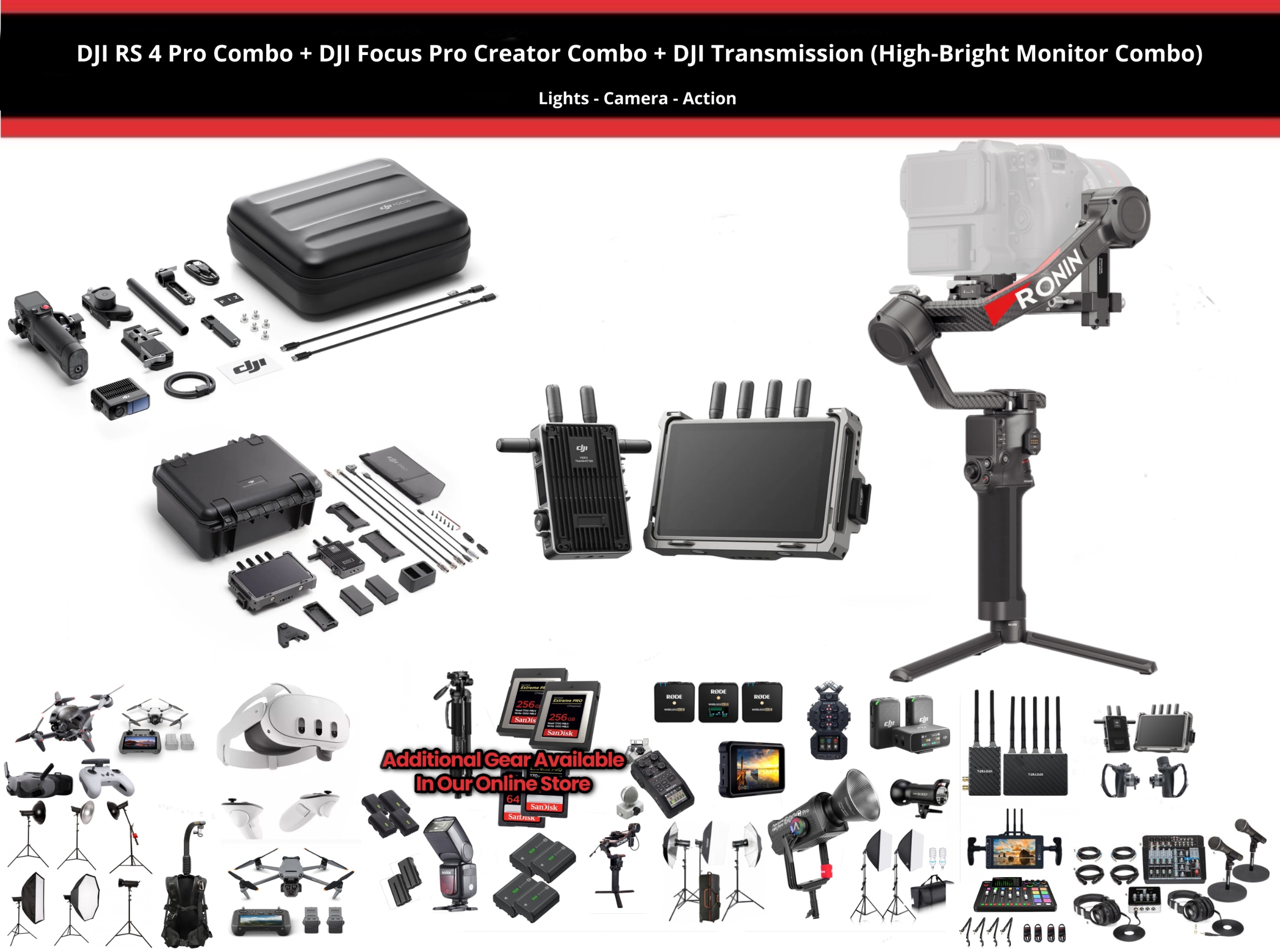 Dji rs4 pro + dji focus pro creator + dji transmission high-bright monitor combo