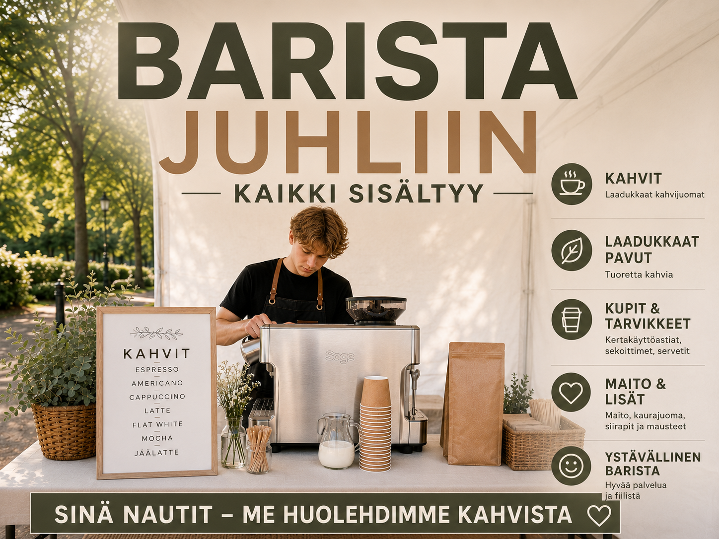 Kahvilatason baristapalvelu &  espressobar tapahtumaasi