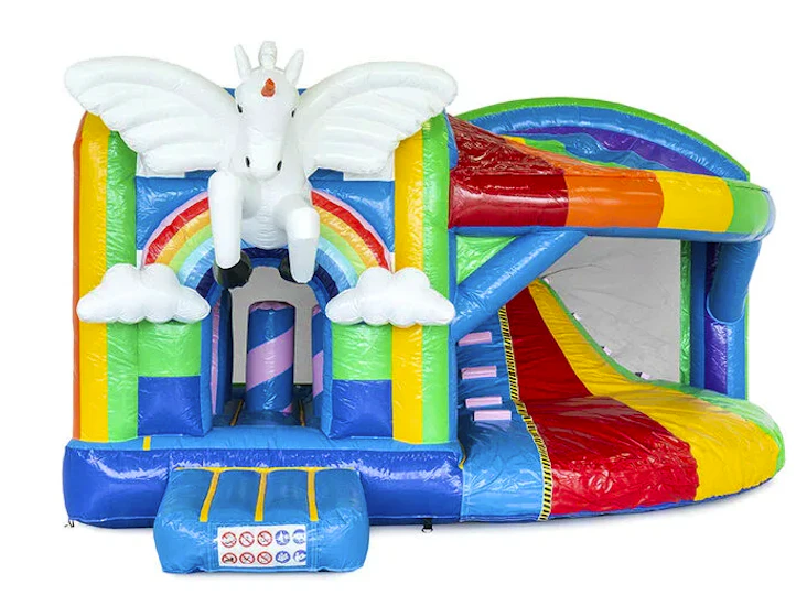 Stor rolig hoppborg med enhörning tema, multiplay & rutschkana!