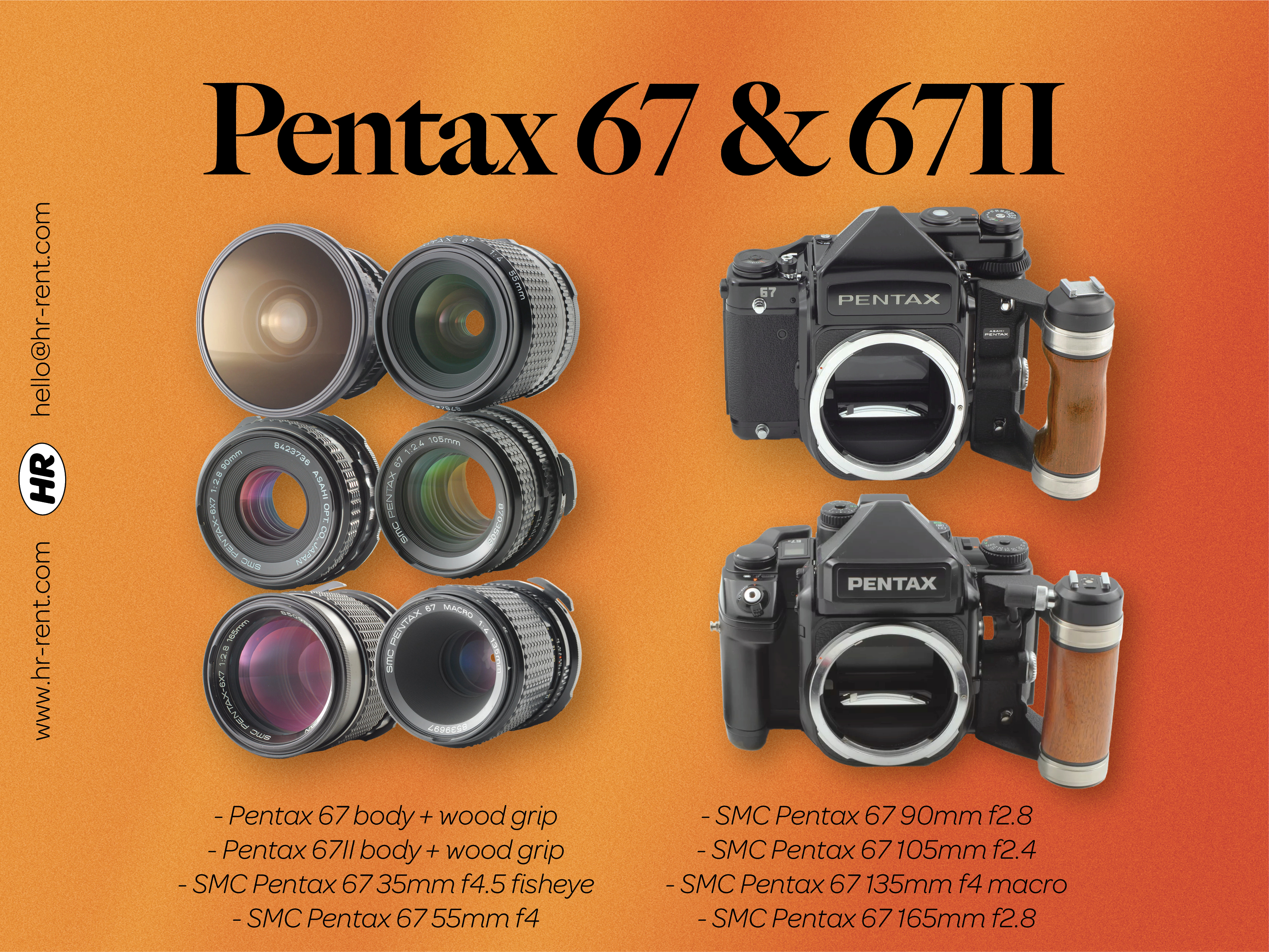 Pentax 67 & 67ii bodies + 6 lenses (35, 55, 90, 105, 135, 165)