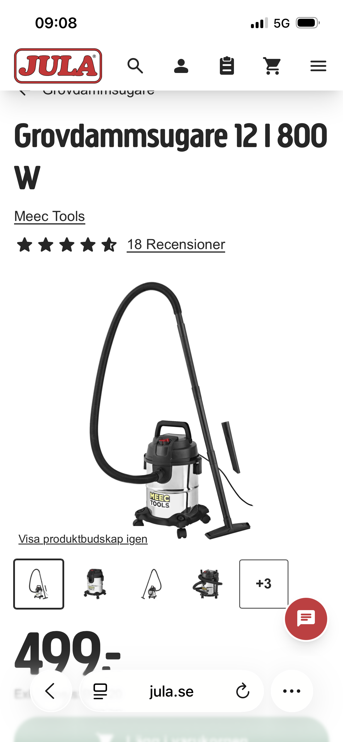 Grovdammsugare 800 w 12 l