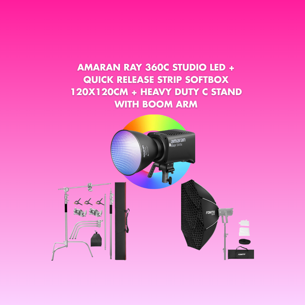 Pro lighting bundle - amaran ray 360c studio led + quick release strip softbox