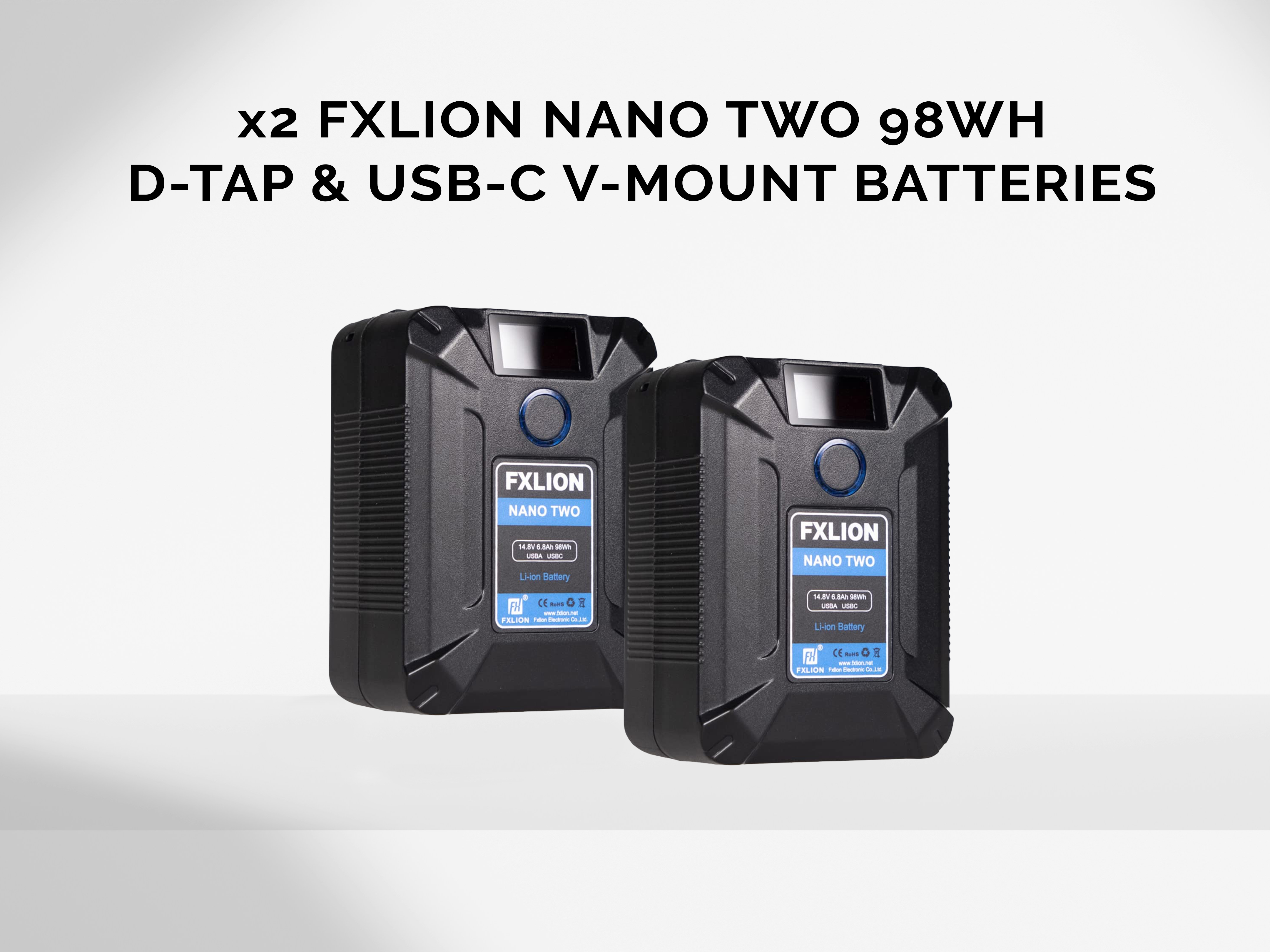 Fxlion nano two 98wh v-mount d-tap usb-c batteries