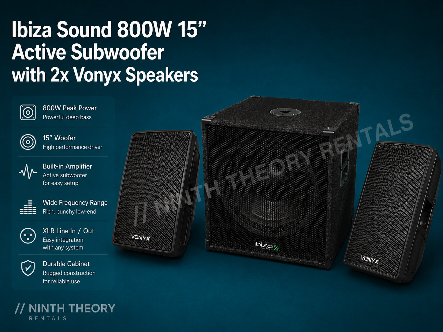Ibiza sound 800w 15" active subwoofer with 2x vonyx speakers 