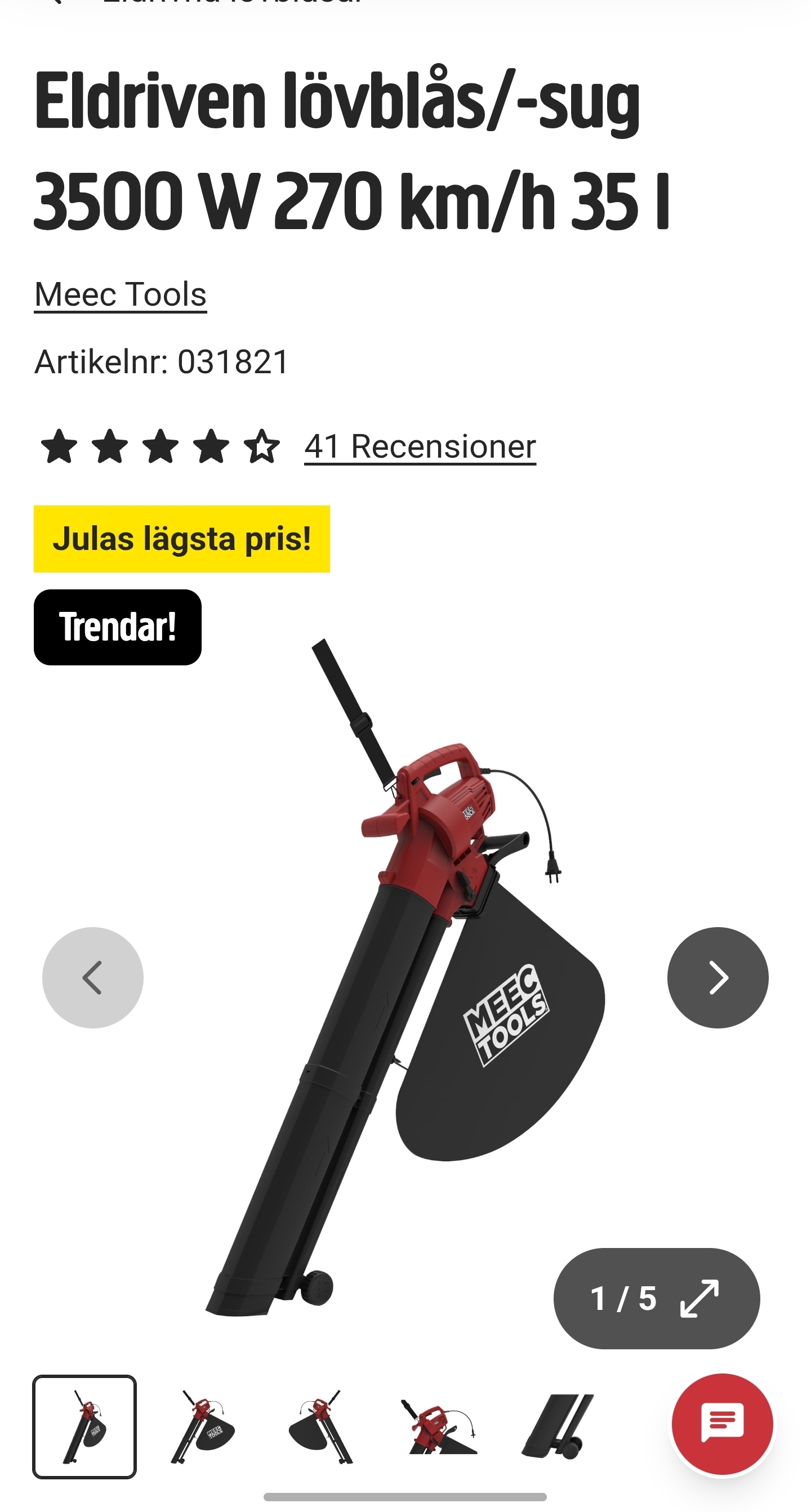 Lövblås/lövsug med inbyggd påse