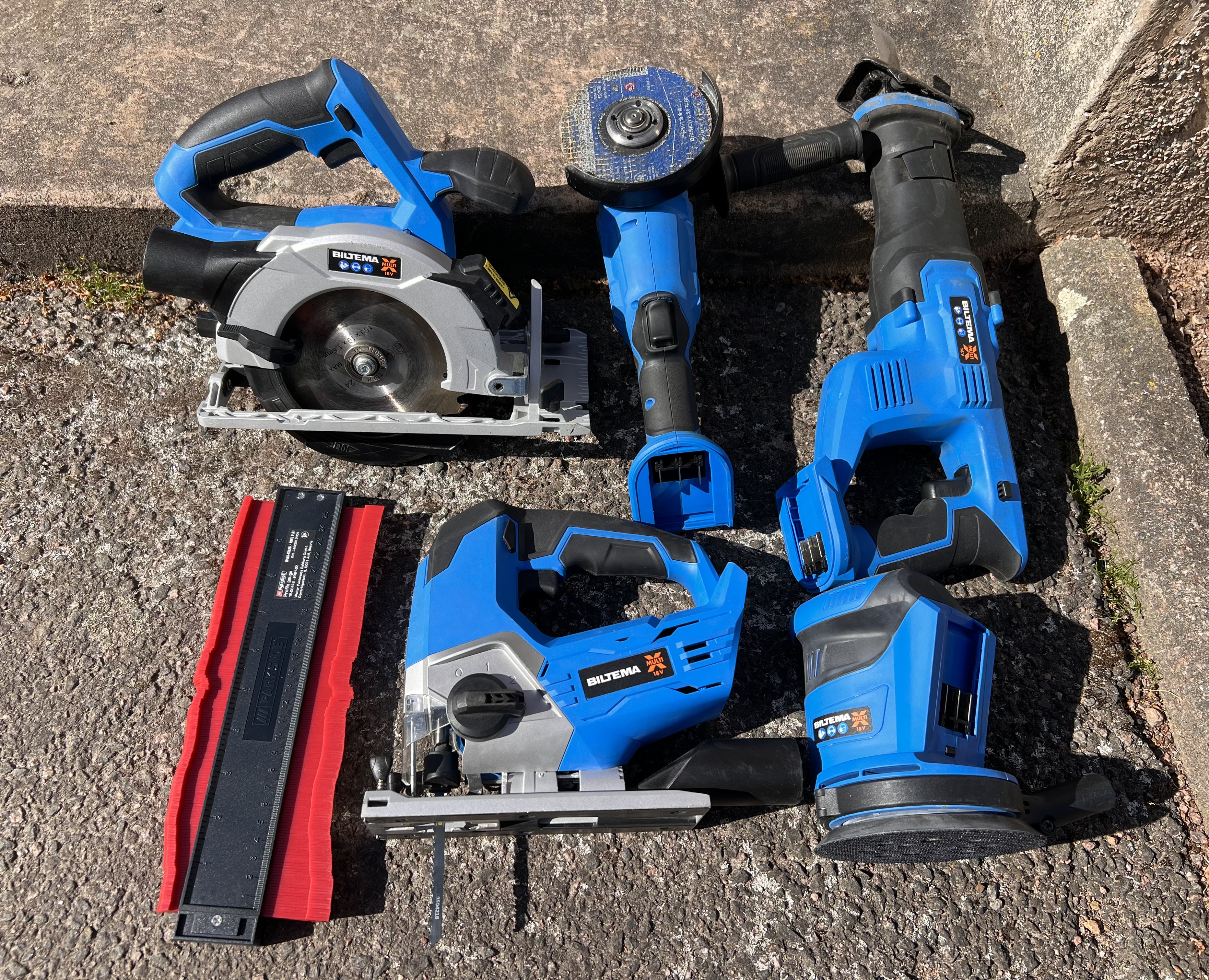 🛠️🔋 biltema multix 18v verktygspaket – cirkelsåg, vinkelslip, tigersåg, sticksåg & slipmaskin