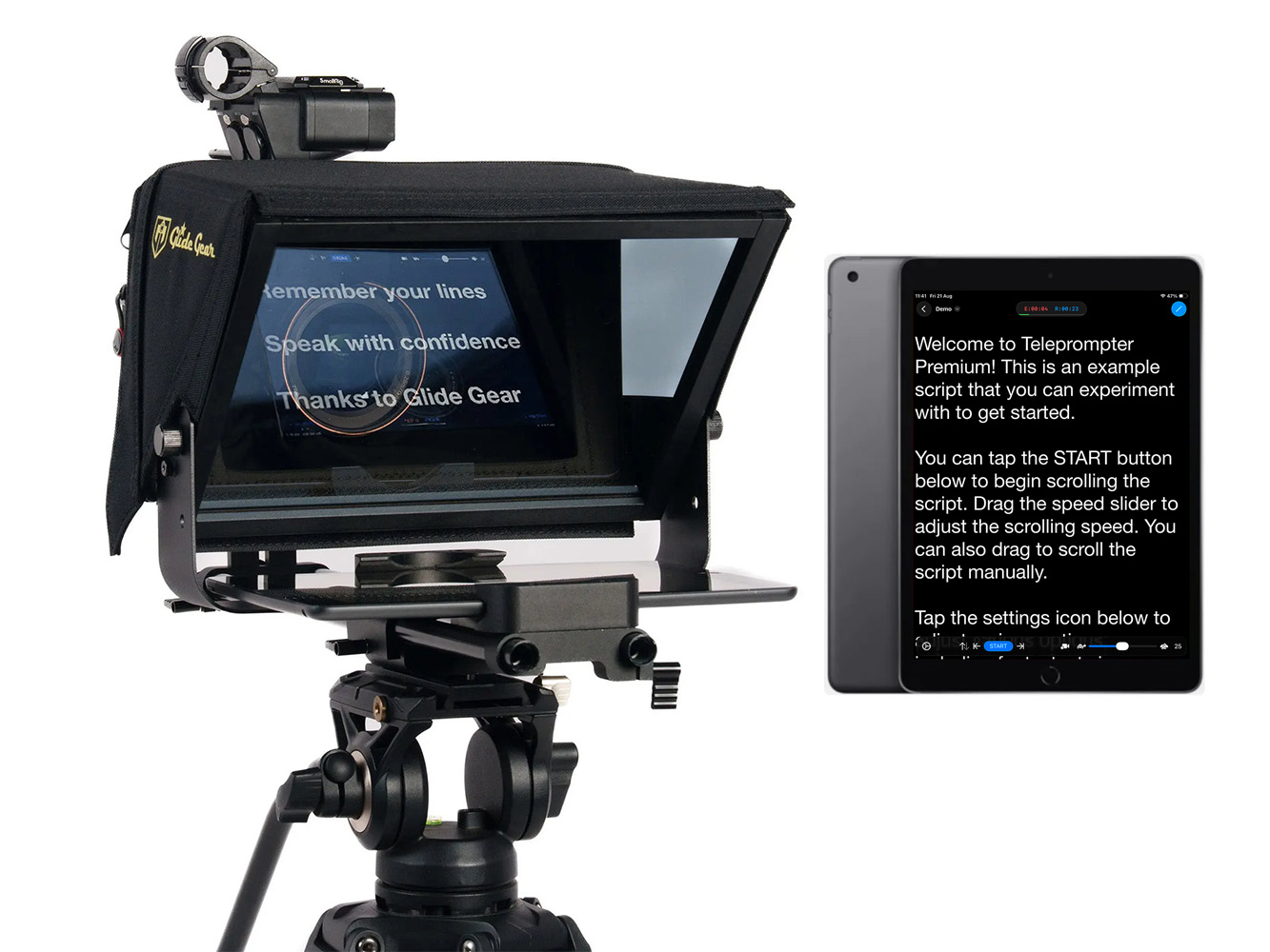 Glide gear teleprompter with ipad + software