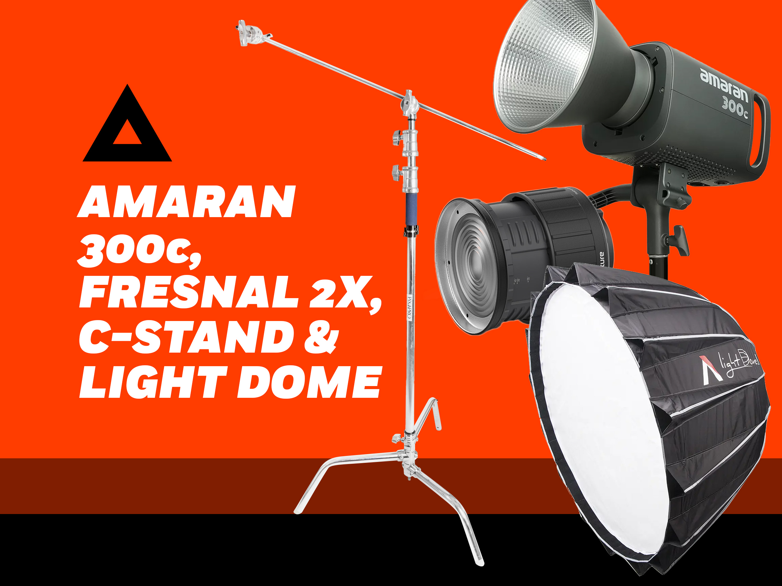 Amaran 300c, c-stand, fresnel and light dome ii