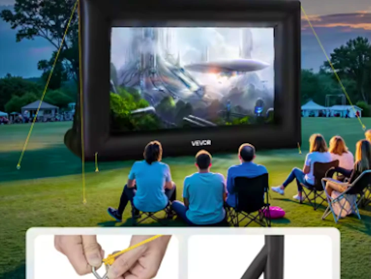 utomhusskärm (192 tum/16 fot) med projektor ljud och microfoner